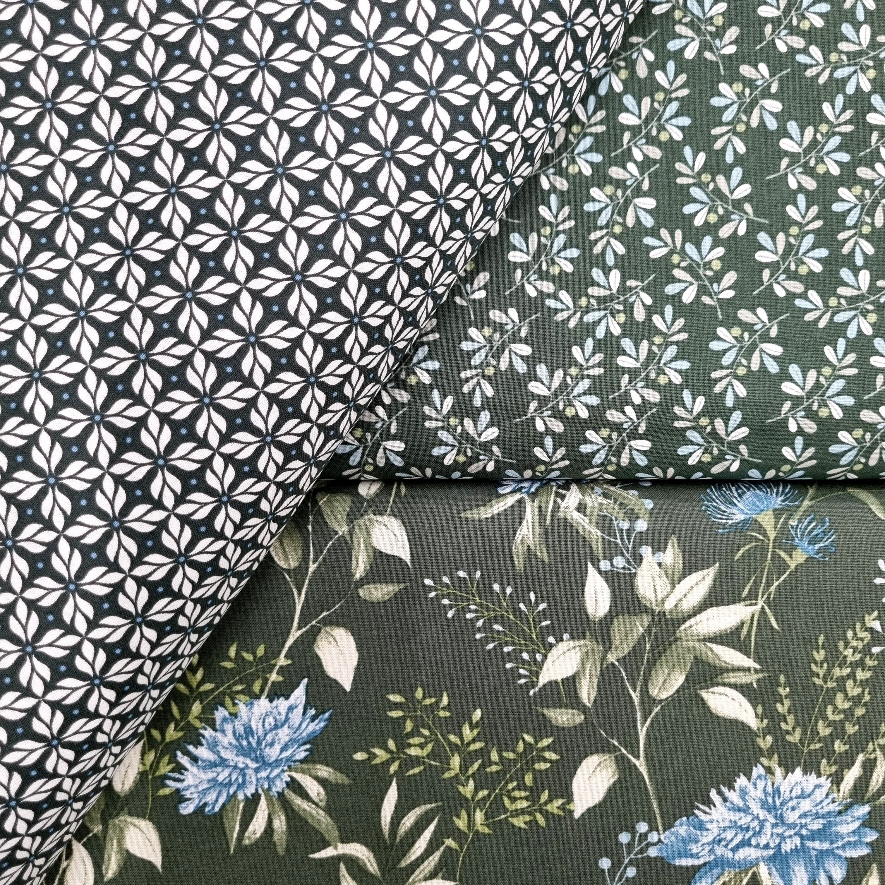 Baumwolldruck floral dunkelgrün Webstoff Malu Stoffhaus Malu - Stoffhaus