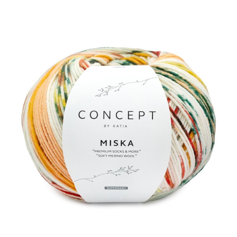 Bedruckte Sockenwolle Miska Wolle Katia ocker-pistazie-orange 101 Malu - Stoffhaus