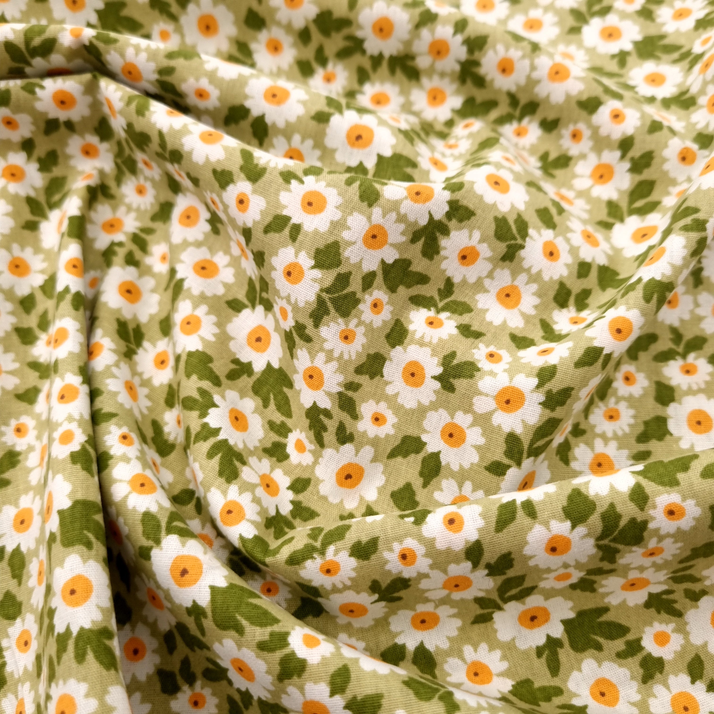 Blümchenpopeline hellgrün gelb Webstoff Hemmers Itex Malu - Stoffhaus