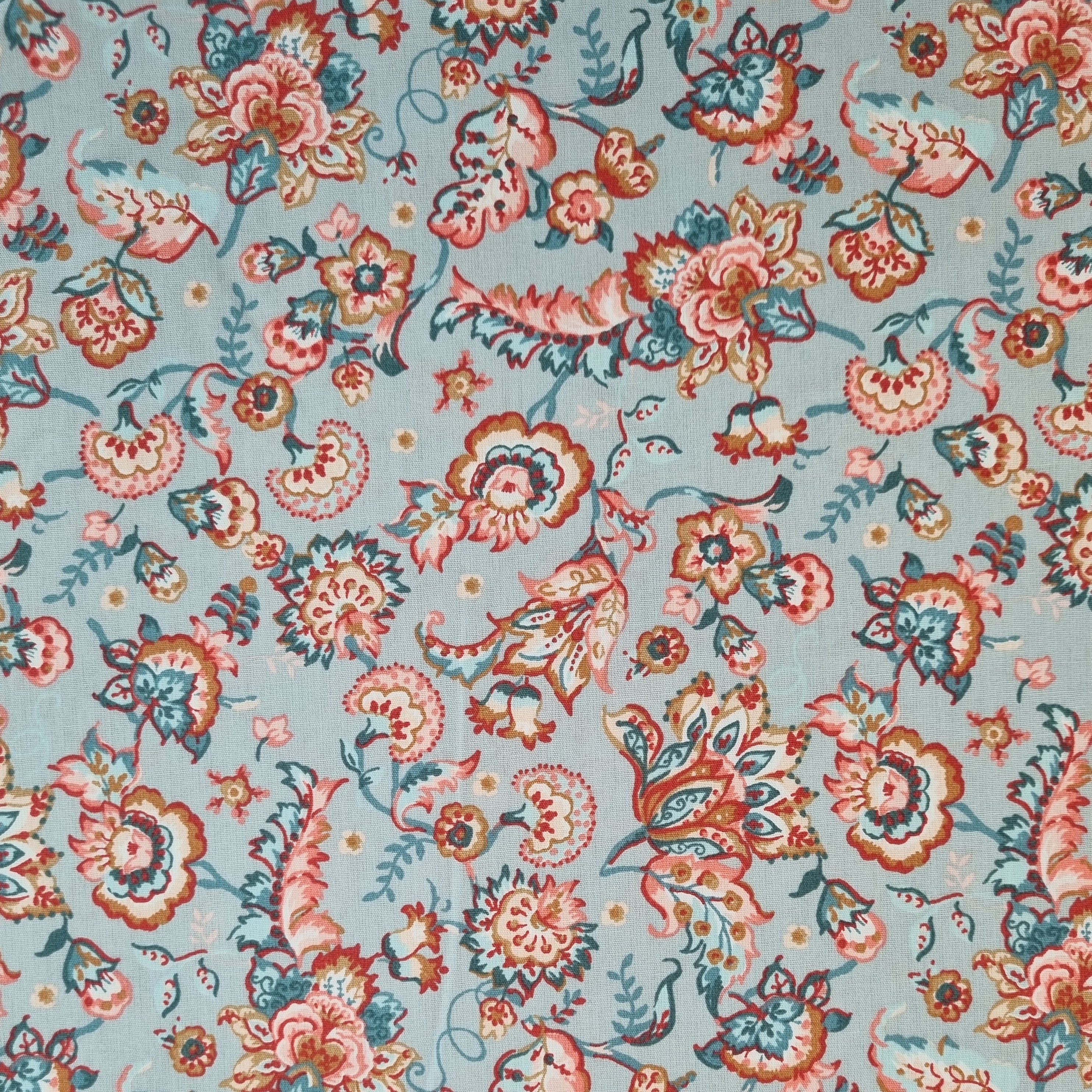 Blumen und Paisley Webstoff Malu Stoffhaus hellblau Malu - Stoffhaus