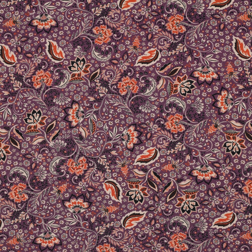 Blumendruck auf elastischer Viskose Viskosewebstoff, neu Malu Stoffhaus bordeaux Malu - Stoffhaus