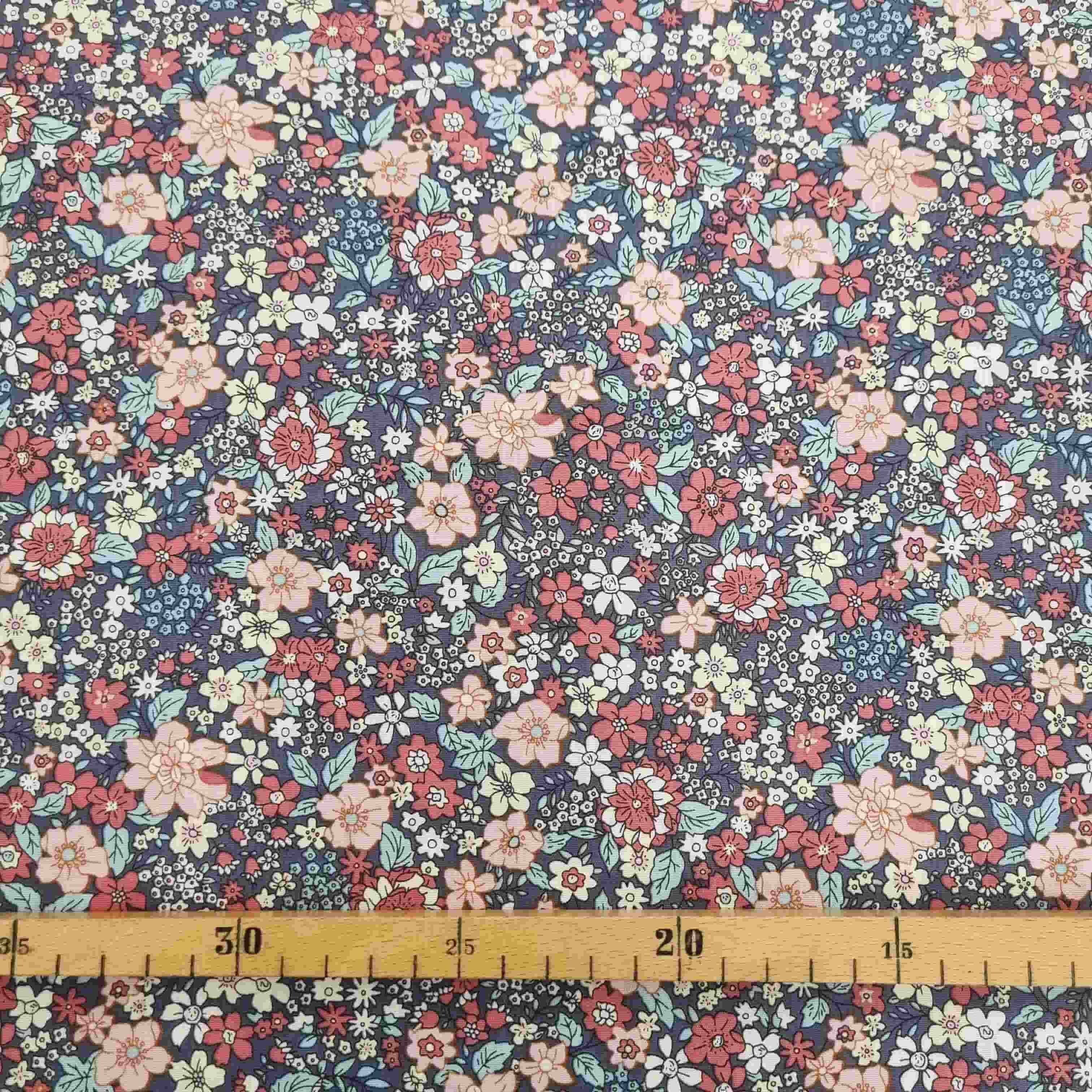 Blumendruck rosé/taubenblau Webstoff Malu Stoffhaus Malu - Stoffhaus