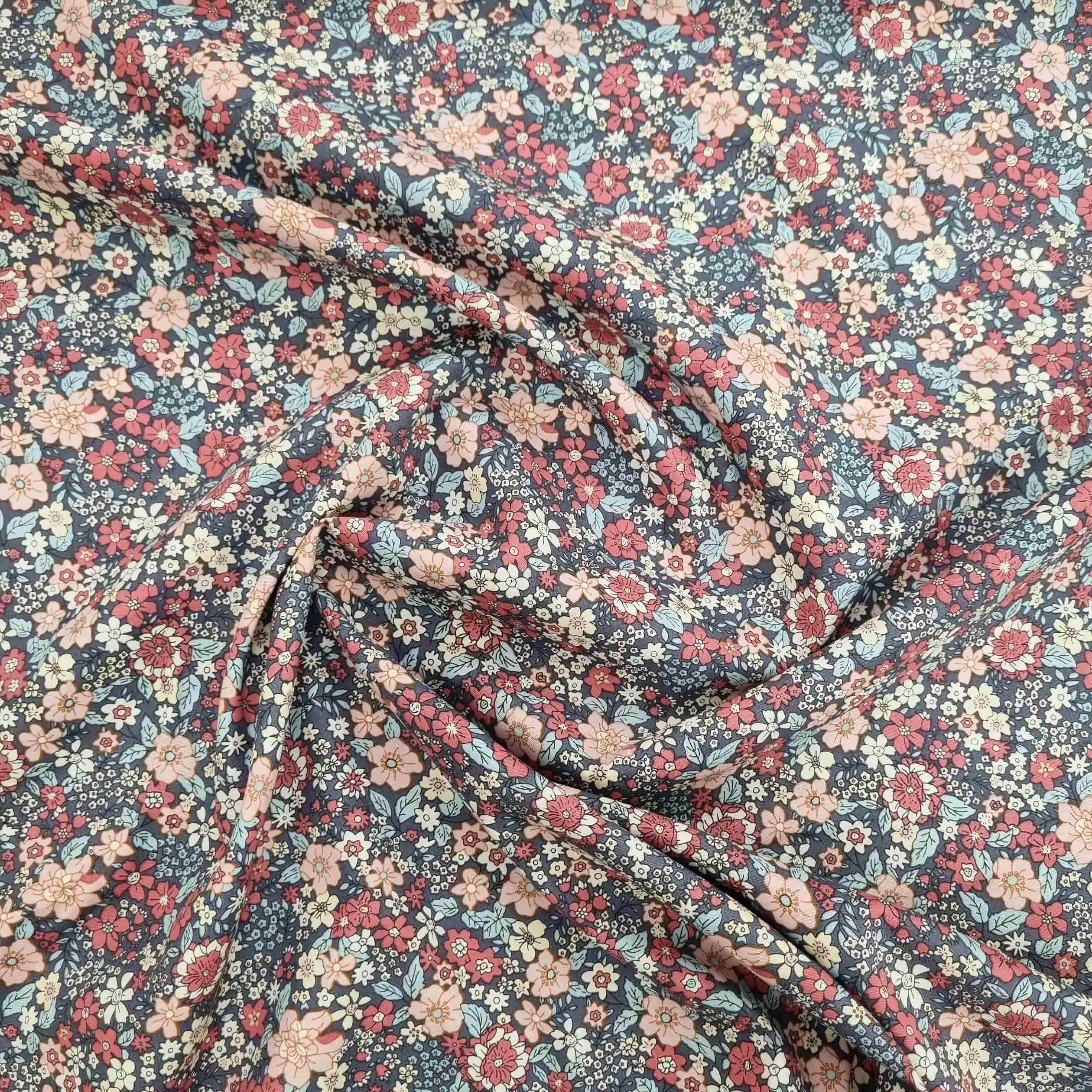 Blumendruck rosé/taubenblau Webstoff Malu Stoffhaus Malu - Stoffhaus