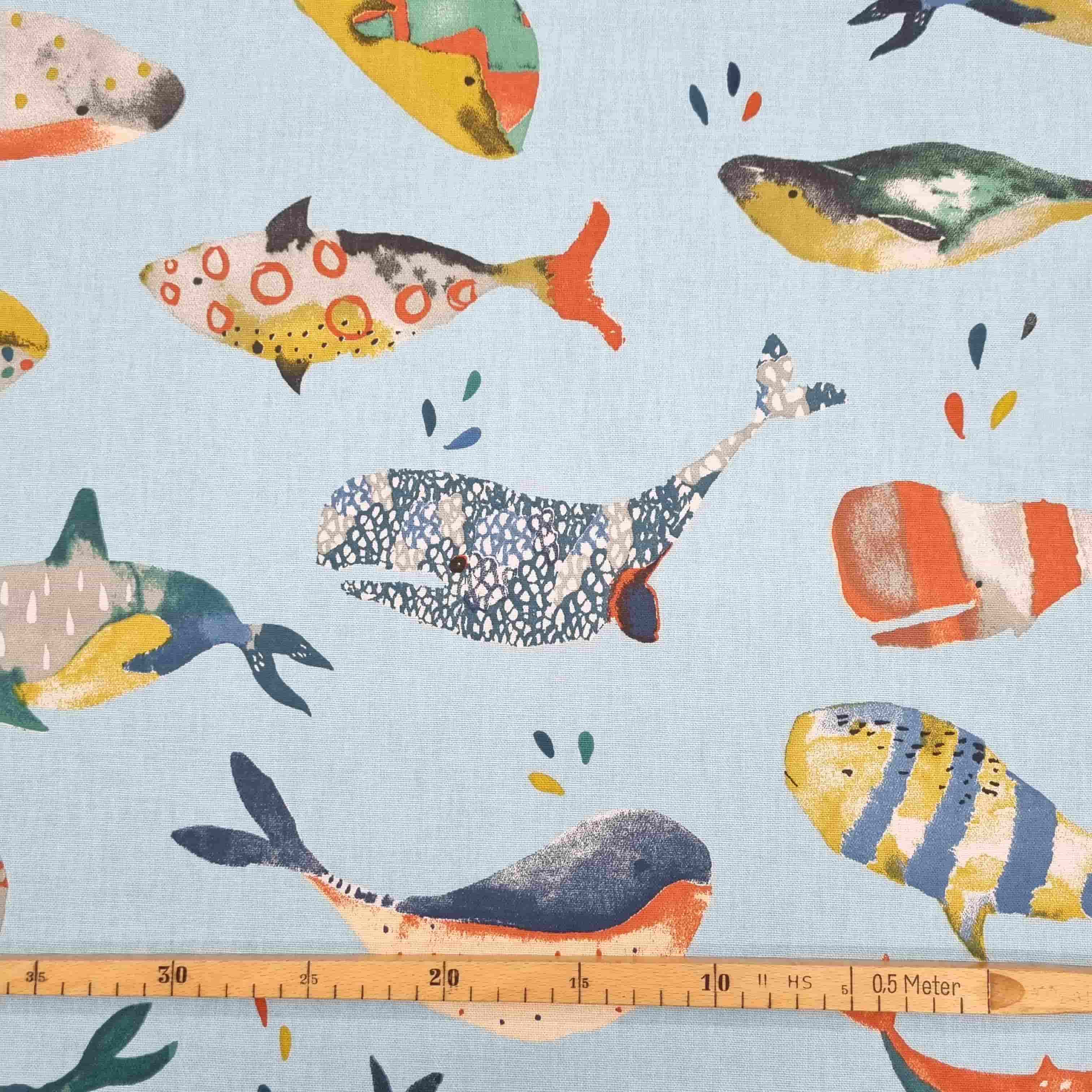bunte Wale im hellblauen Ozean Canvas Malu Stoffhaus Malu - Stoffhaus