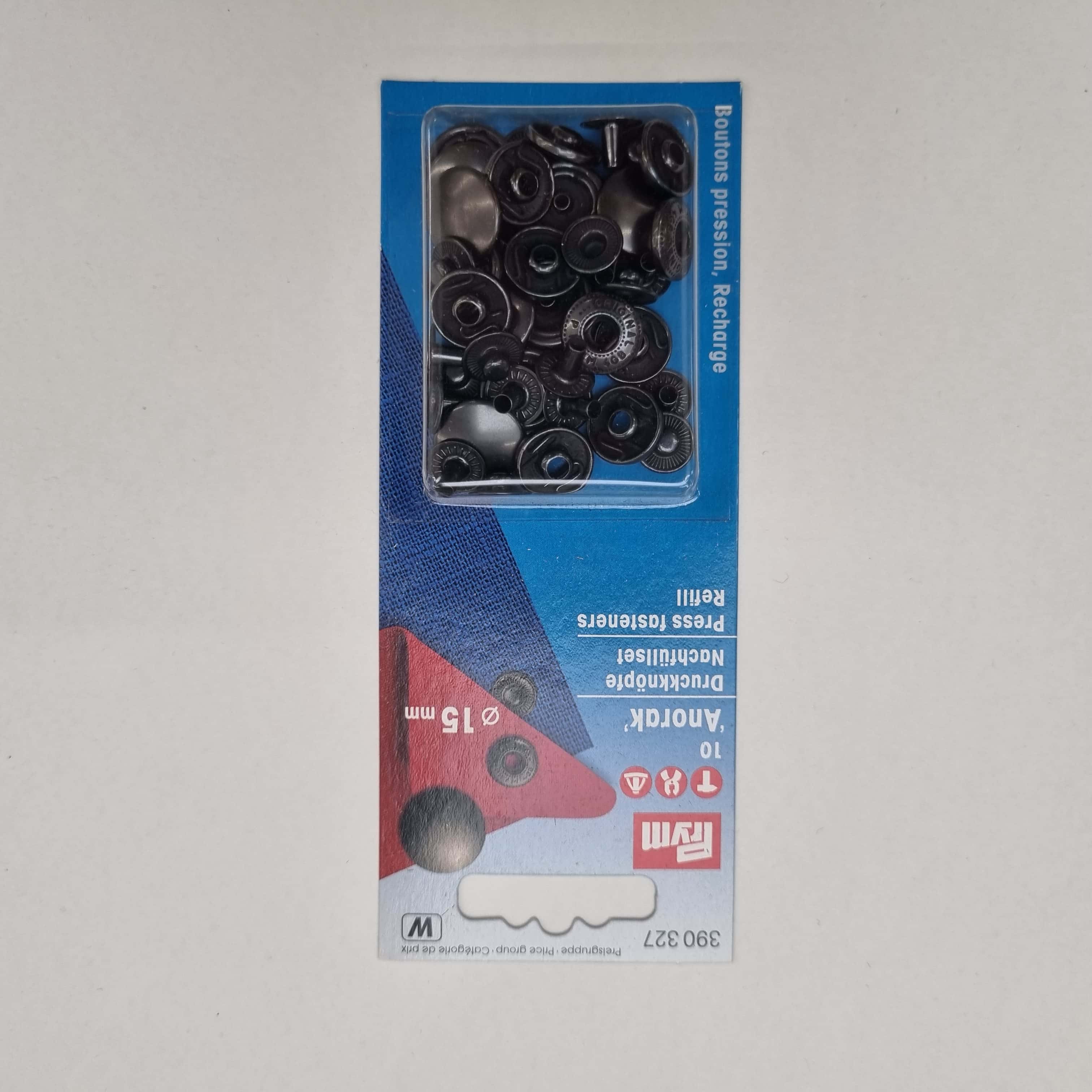 Druckknopf Anorak 15 mm schwarz Kurzware neu Prym Nachfüllpackung OHNE Werkzeug Malu - Stoffhaus