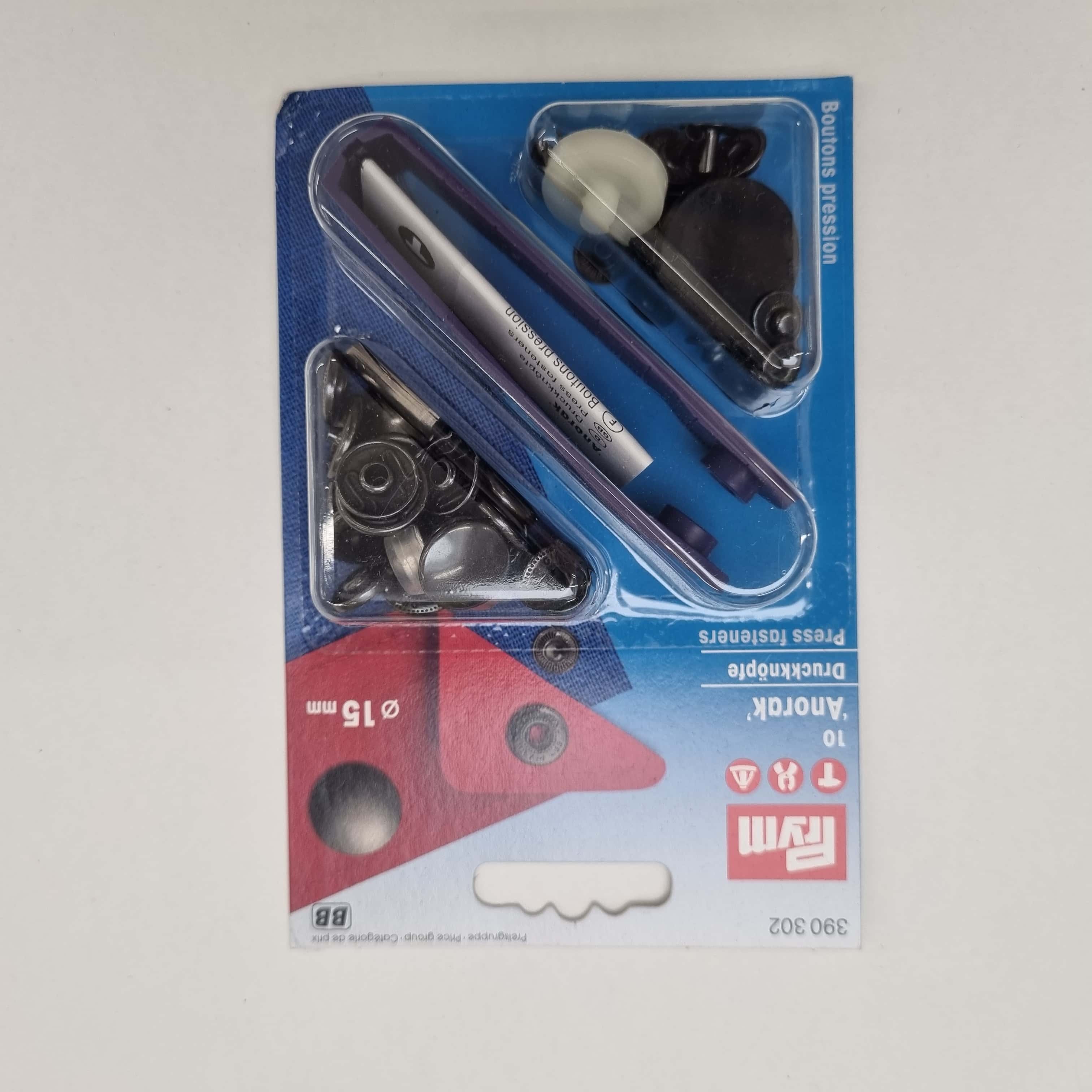 Druckknopf Anorak 15 mm schwarz Kurzware neu Prym Originalpackung MIT Werkzeug Malu - Stoffhaus