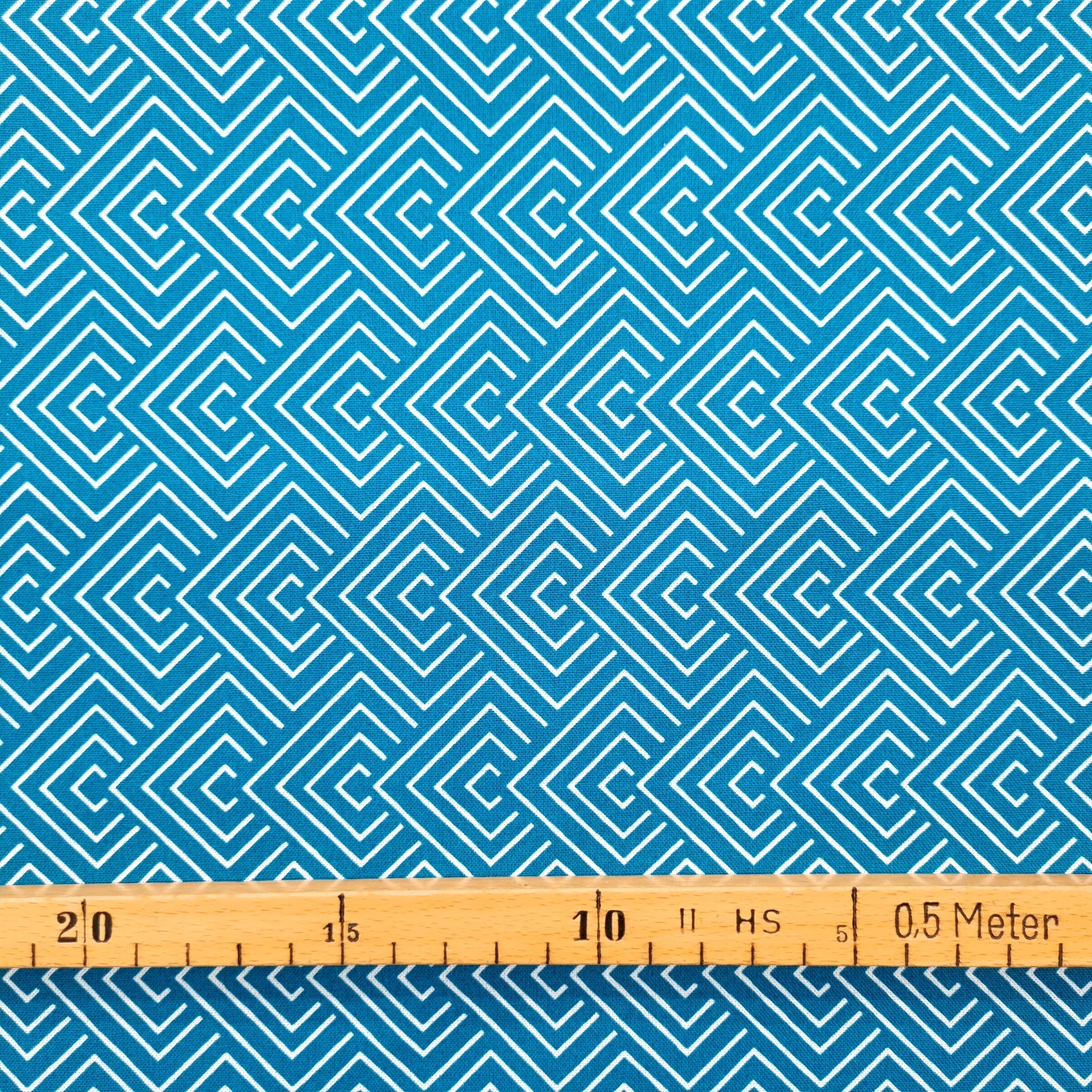 geometrisches Muster türkis/weiß Singapur Westfalenstoffe Webstoff Westfalenstoffe Malu - Stoffhaus