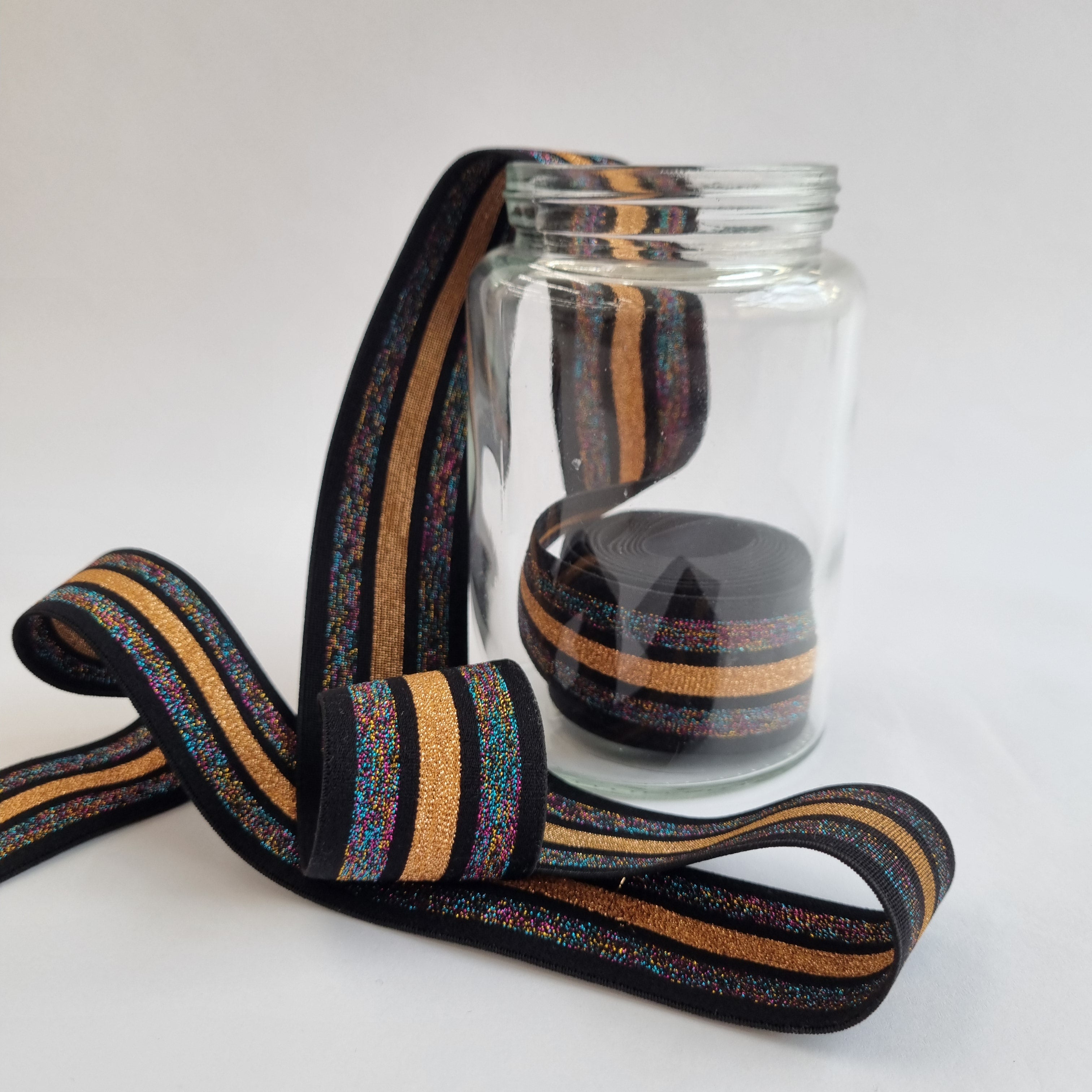 gestreiftes Gummiband schwarz/kupfer 40mm Band elastisch Malu Stoffhaus Malu - Stoffhaus