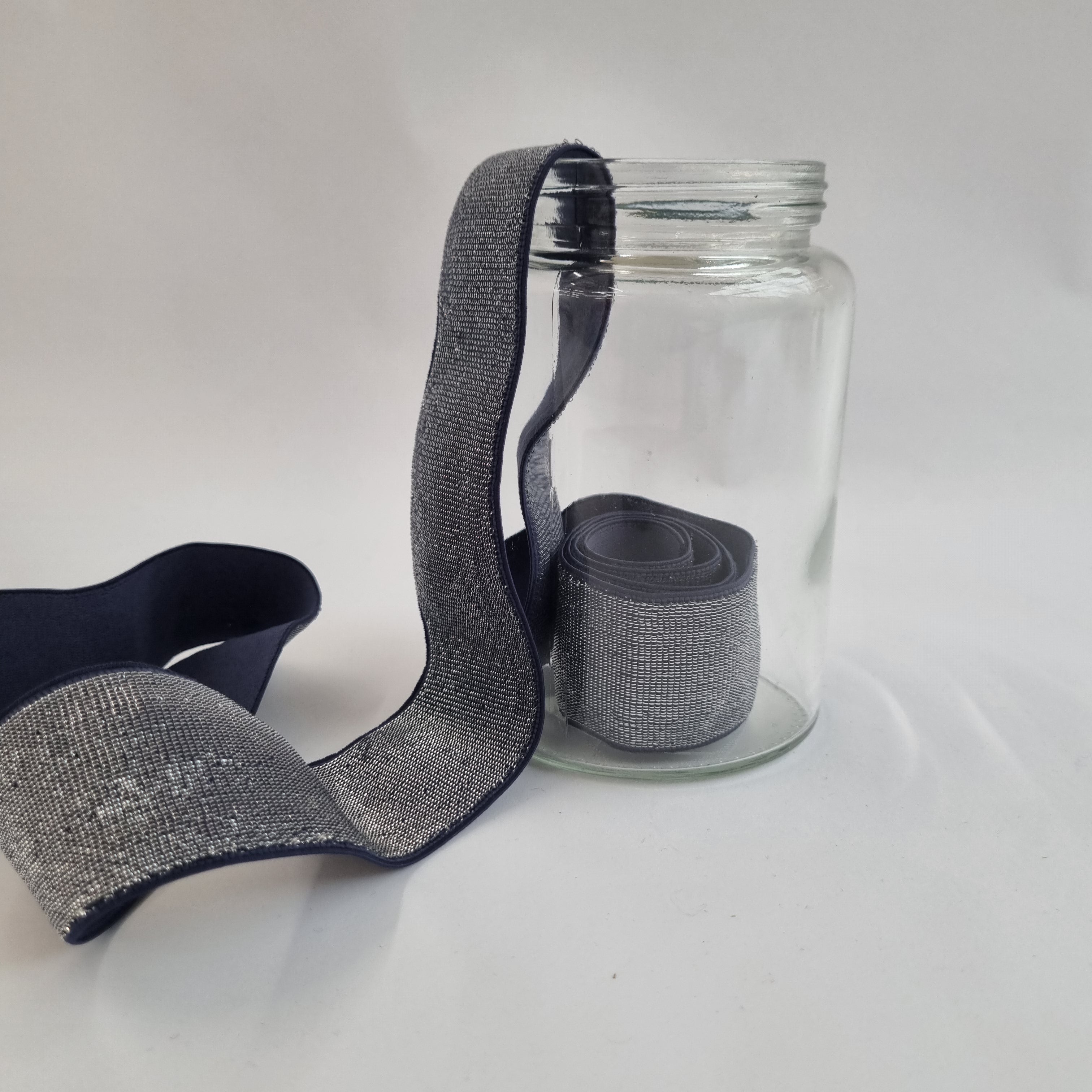Glitzergummiband 40mm div. Farben Band elastisch Veno navy/silber Malu - Stoffhaus