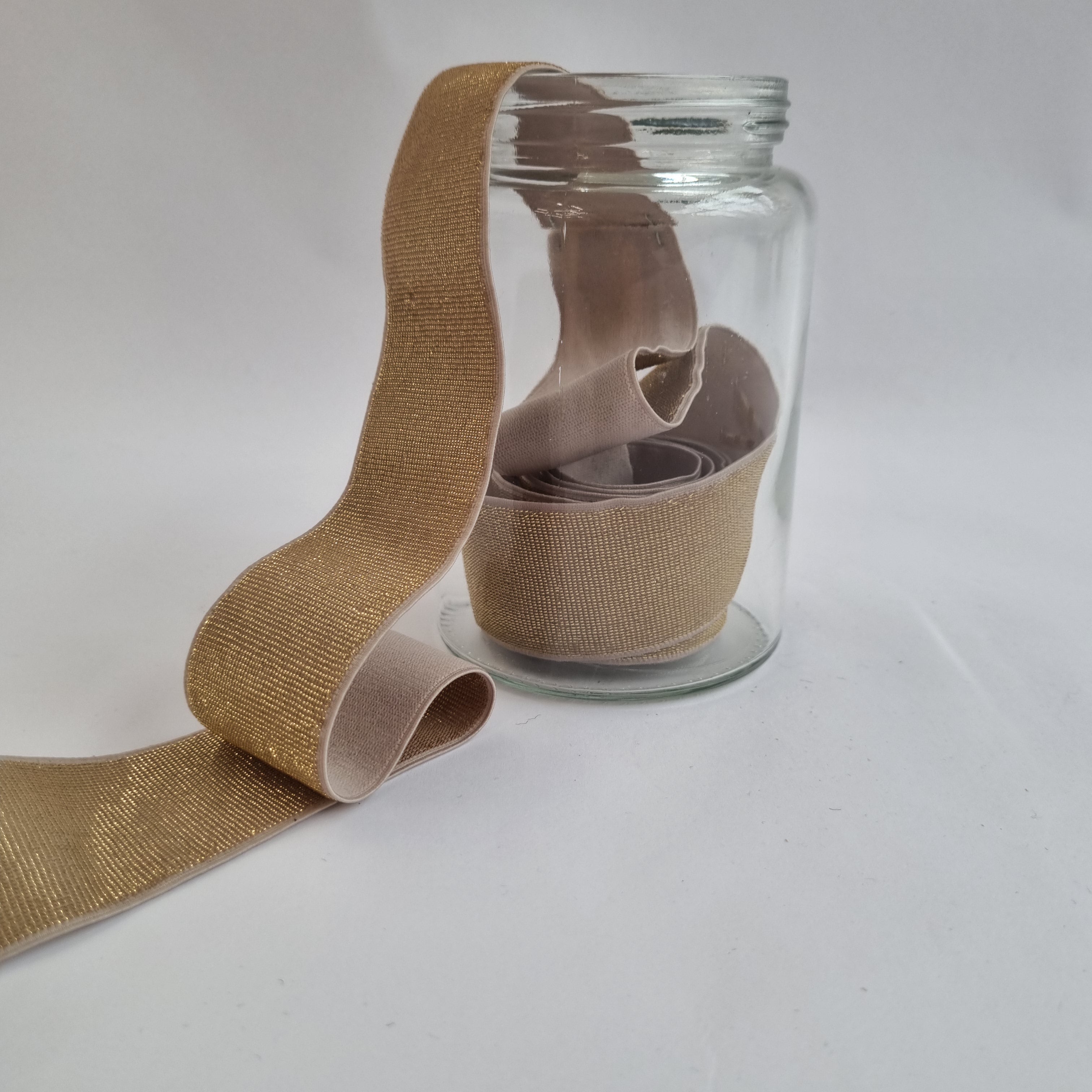 Glitzergummiband 40mm div. Farben Band elastisch Veno sand/gold Malu - Stoffhaus