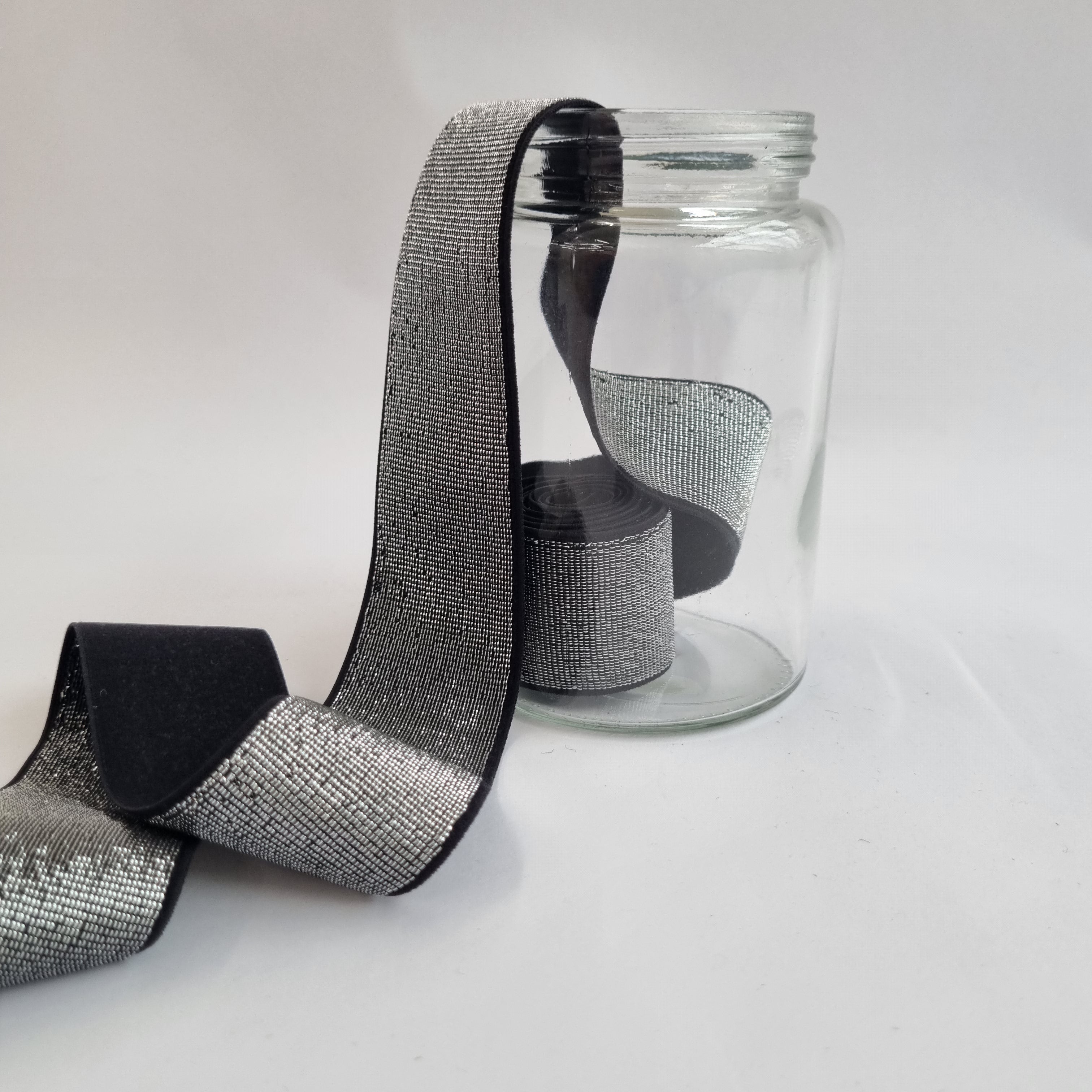 Glitzergummiband 40mm div. Farben Band elastisch Veno schwarz/silber Malu - Stoffhaus