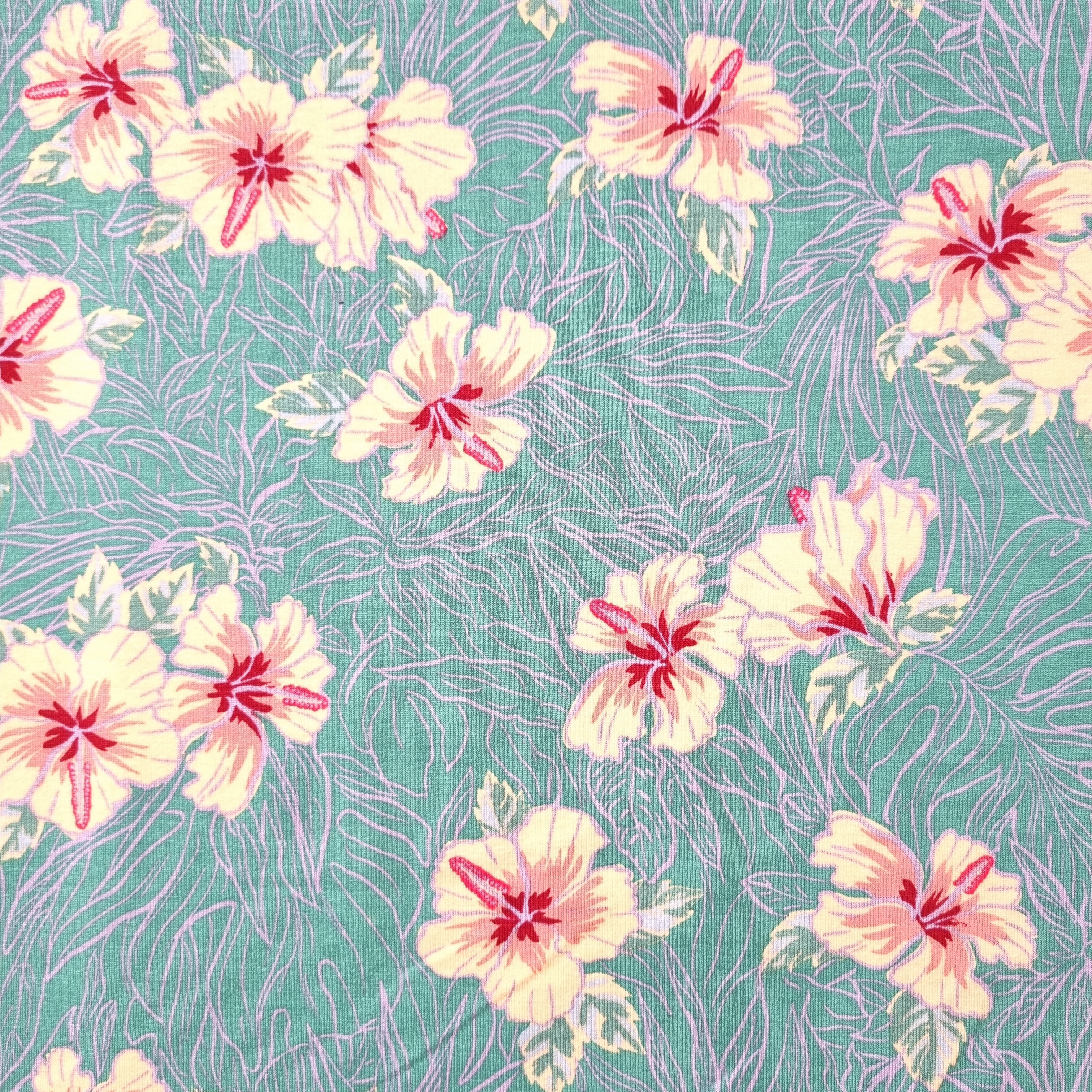 Hibiskusblüten auf Viskosejersey Sweat Katia Malu - Stoffhaus