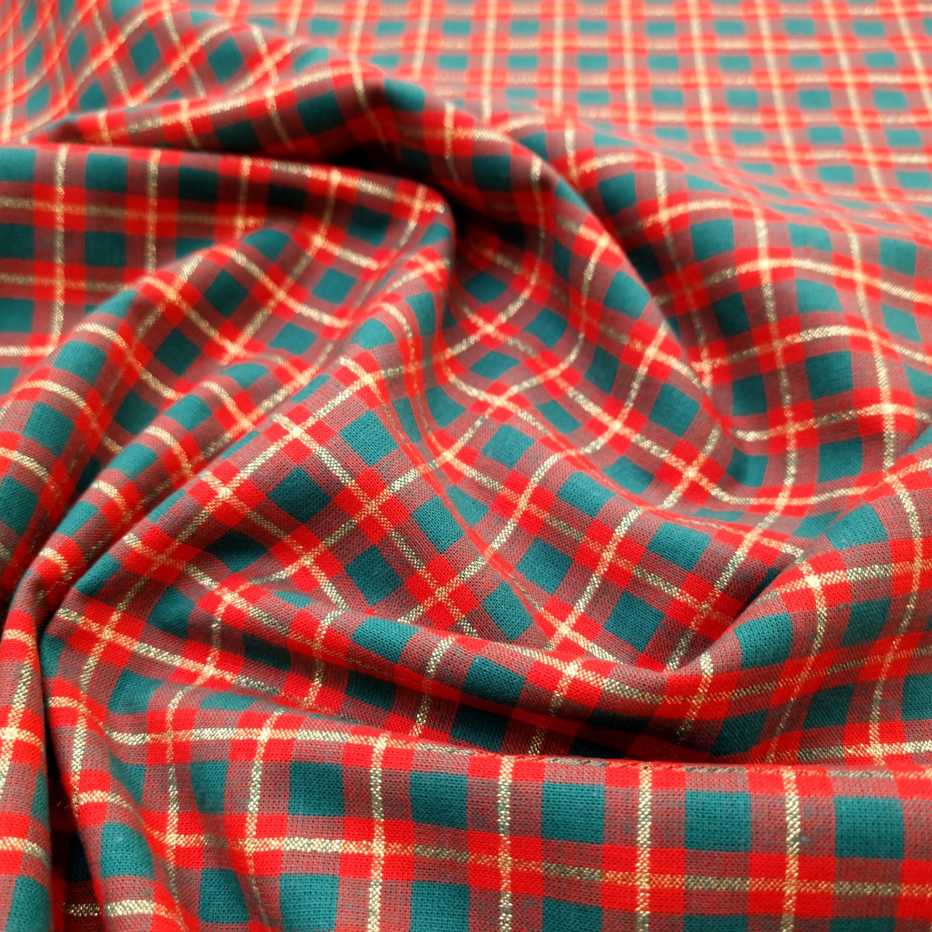 Karo klein rotgrüngold Webstoff Hemmers Itex Malu - Stoffhaus