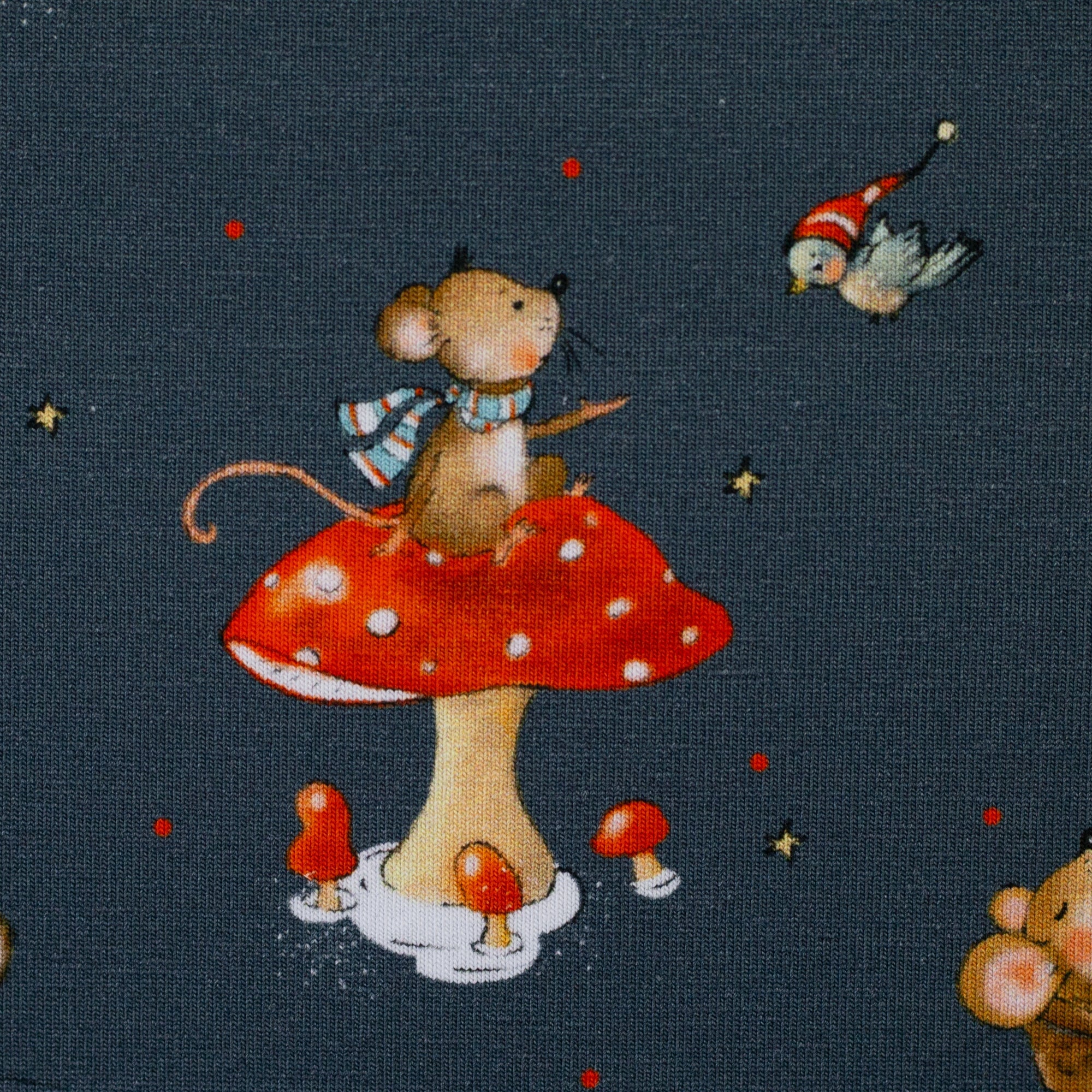 kleine Mäuse und Pilze auf Baumwolljersey jersey, neu Swafing Malu - Stoffhaus