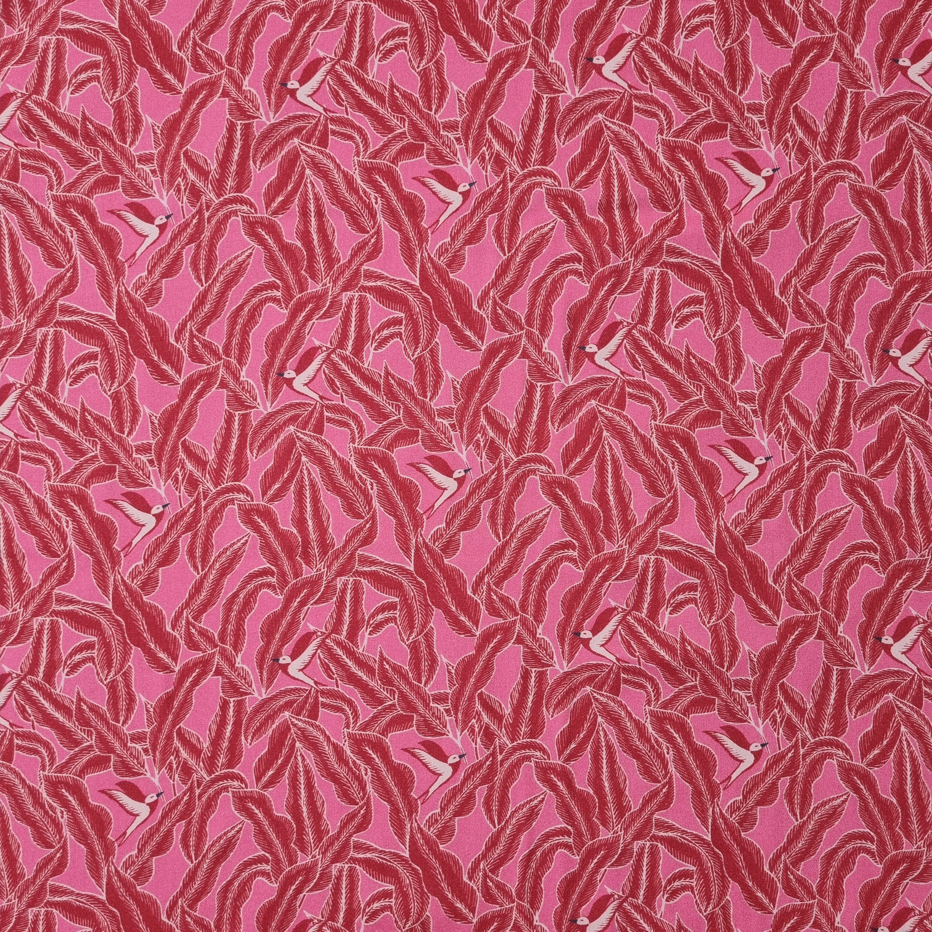 kleine Vögel und Blätter auf Viskosewebstoff Viskosewebstoff, neu Domotex Malu - Stoffhaus