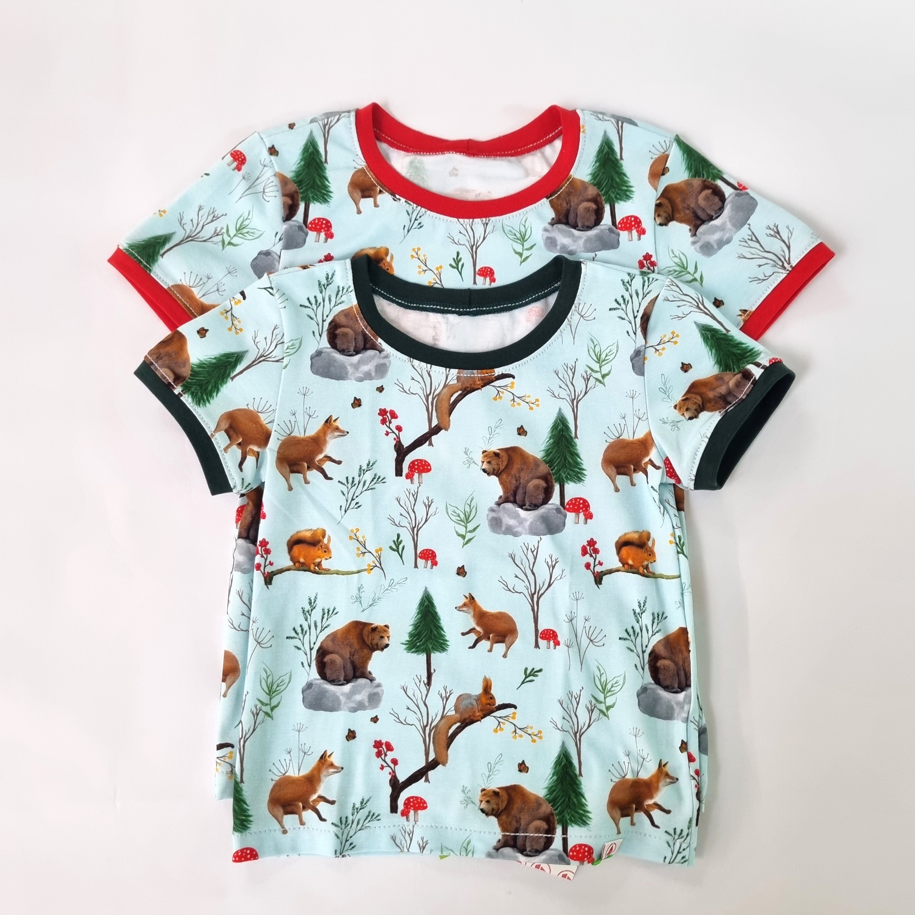 Kurzarmshirt mit Waldtieren Ferienkinder Malu - Stoffhaus