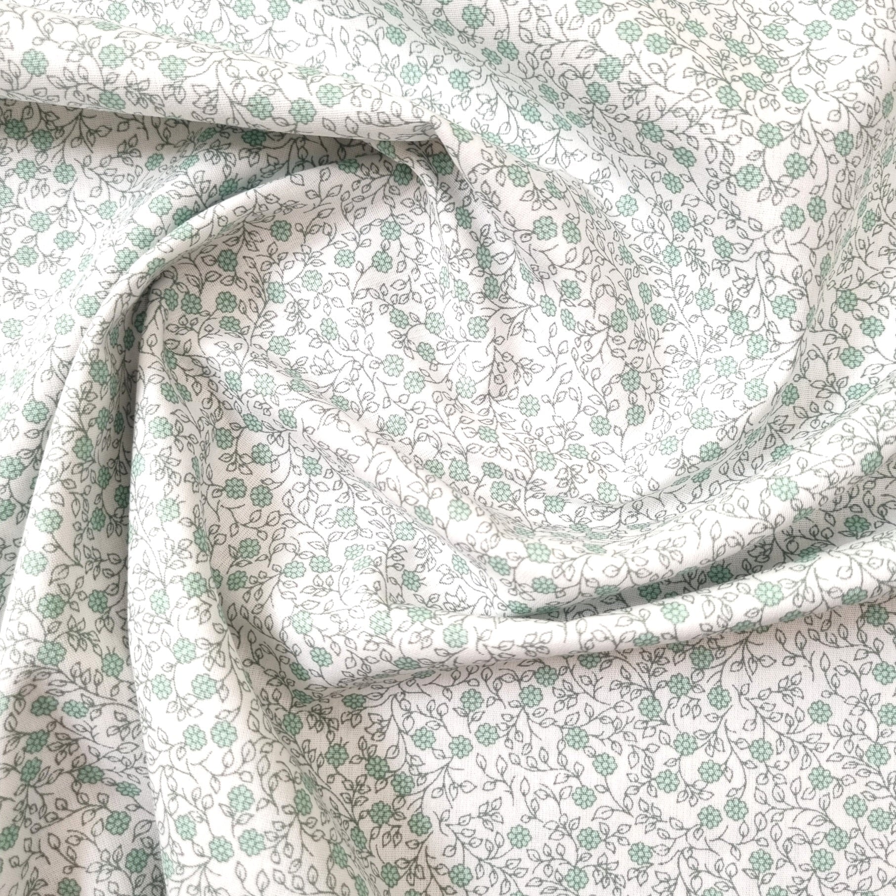 Mini Blumendruck auf Popeline weiß/mint Webstoff Malu Stoffhaus Malu - Stoffhaus