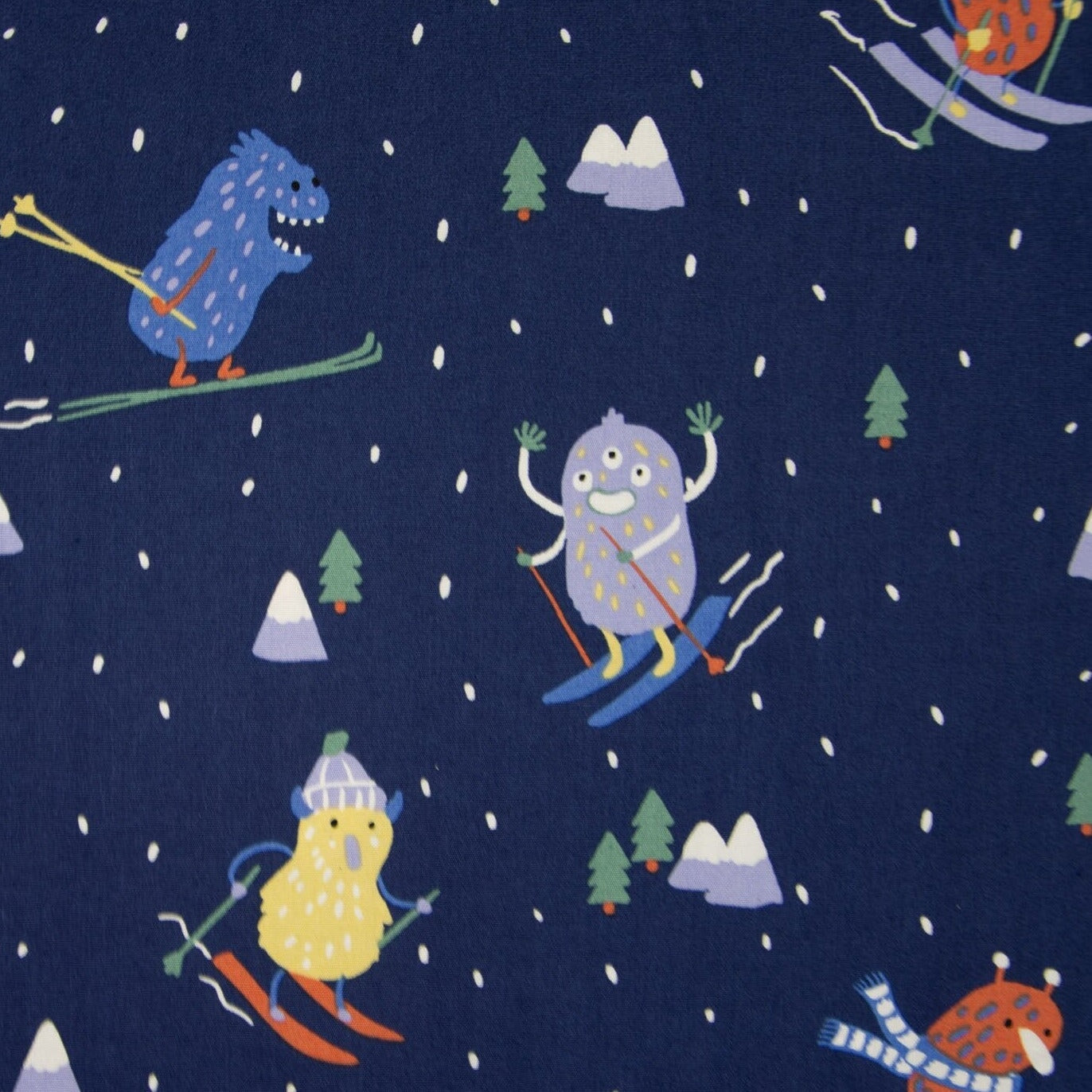 Monsterchen auf Ski Baumwollwebstoff Webstoff Malu Stoffhaus Malu - Stoffhaus