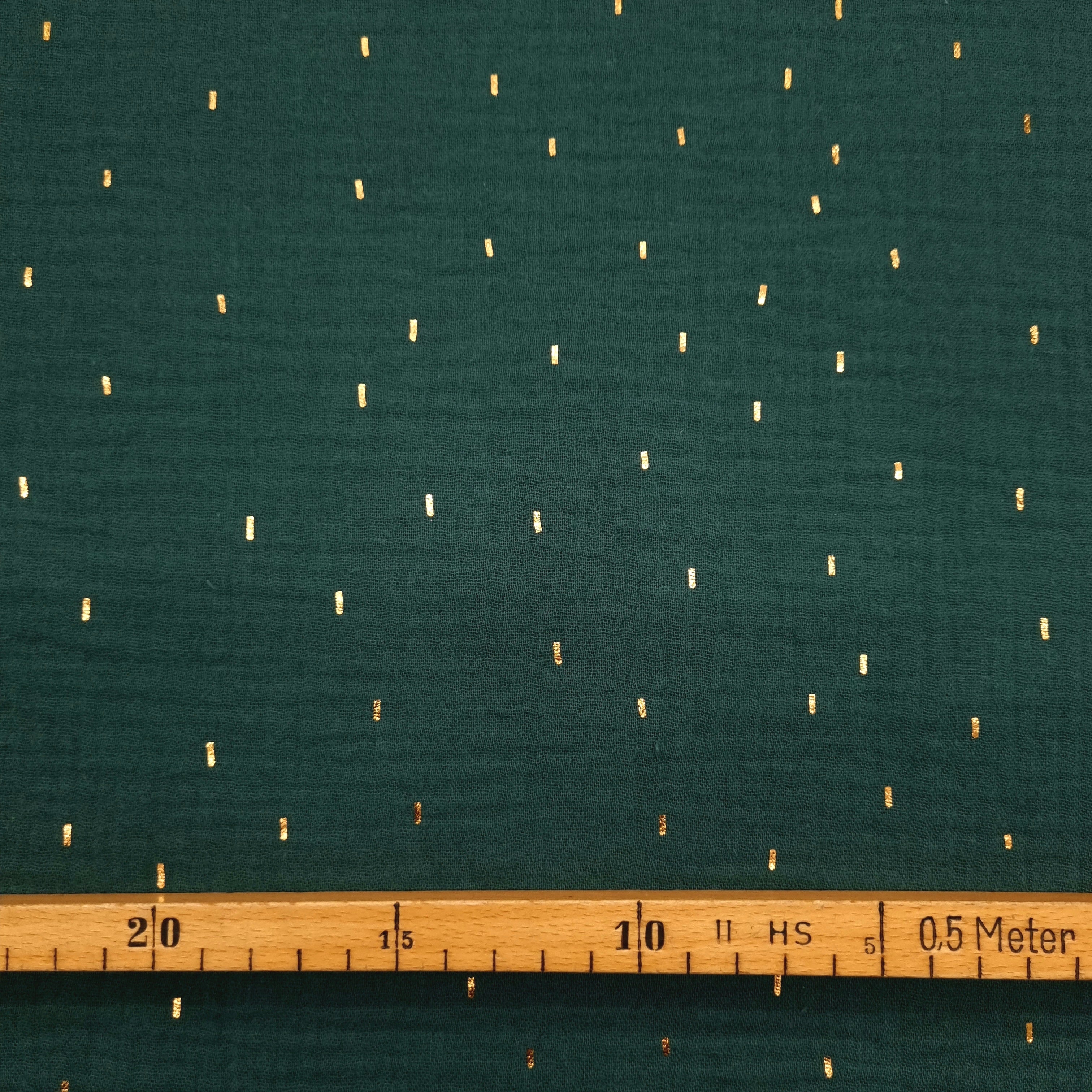 petrol Musselin mit Goldstreifen Musselin, neu Verhees Malu - Stoffhaus