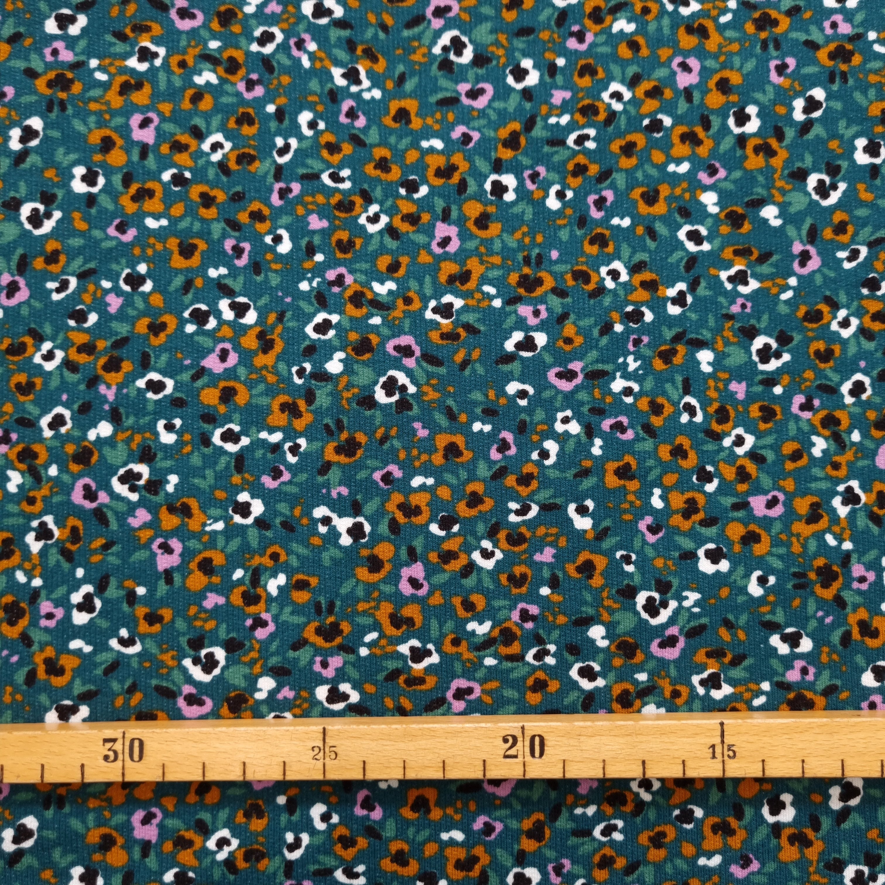 petrolfarbener Kuschelsweat mit kleinen Blüten Sweat, neu Malu Stoffhaus - Nähschule - Atelier Malu - Stoffhaus