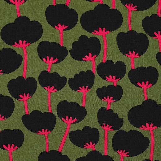 Poppies Viskosedruck moosgrün Viskosewebstoff, neu Malu Stoffhaus Malu - Stoffhaus