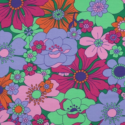 Retroblumen auf French Terry Sweat, neu Malu Stoffhaus - Nähschule - Atelier Malu - Stoffhaus