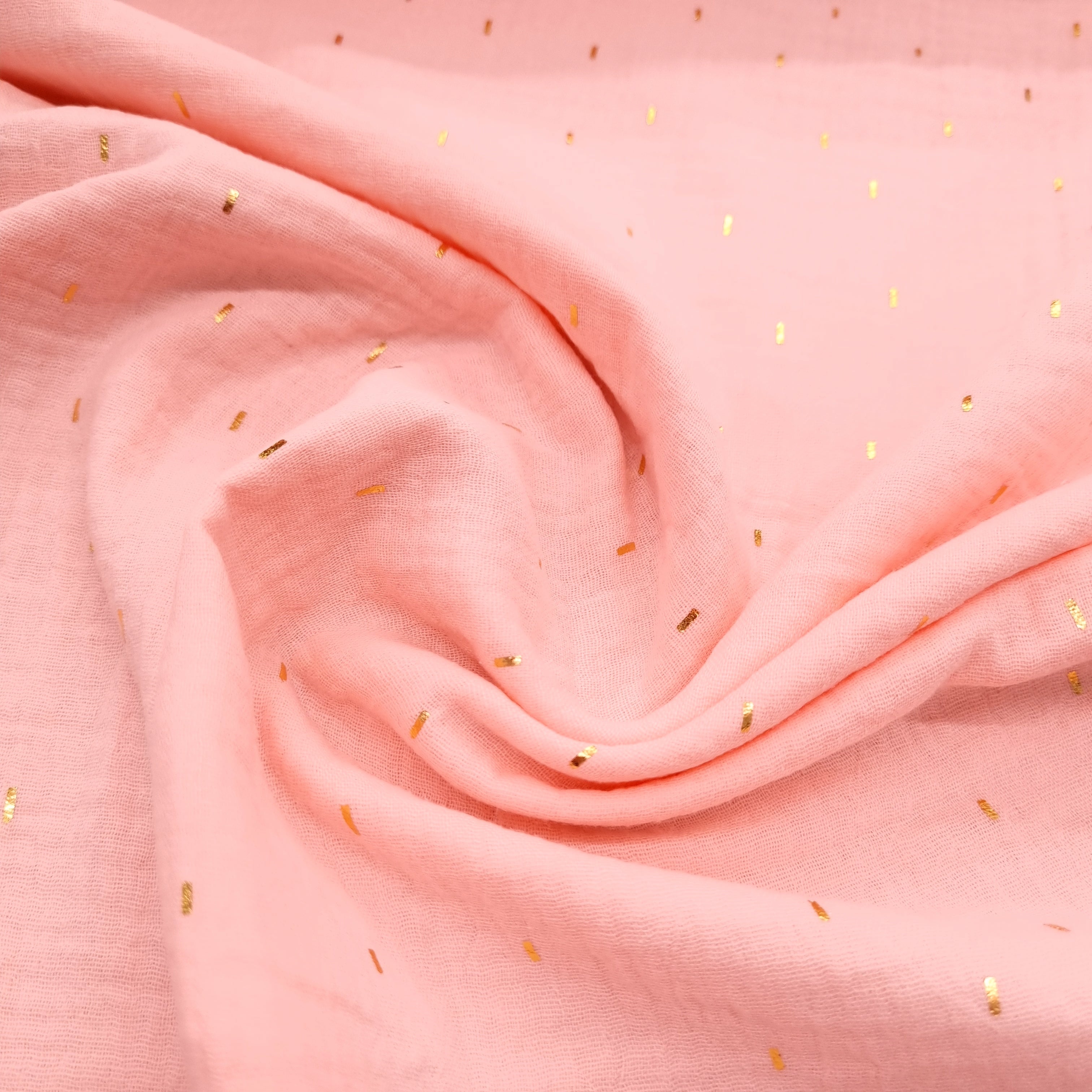 rosé Musselin mit Goldstreifen Musselin, neu Verhees Malu - Stoffhaus