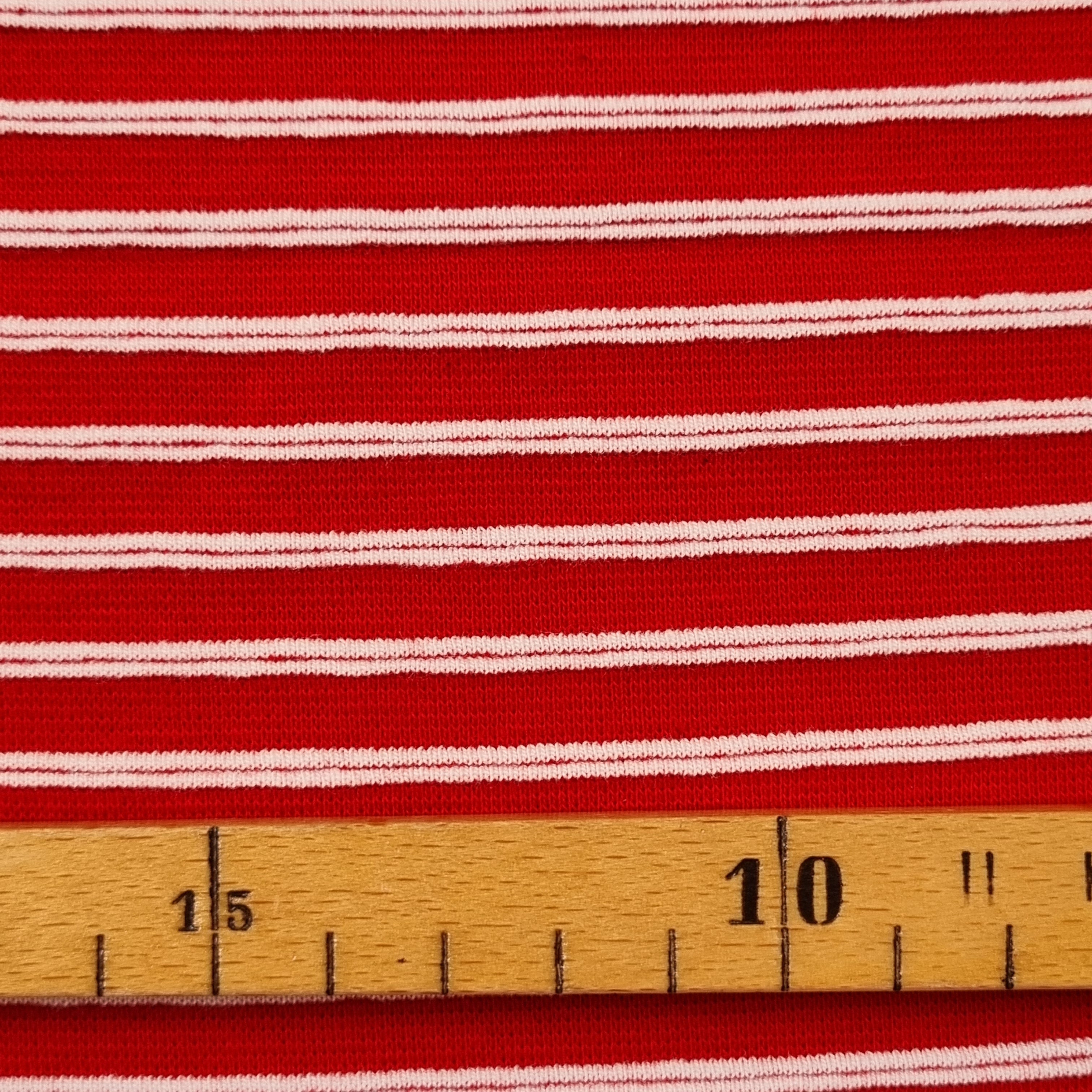 rotes Jaquardbündchen mit weißen Querstreifen Jersey Malu Stoffhaus Malu - Stoffhaus