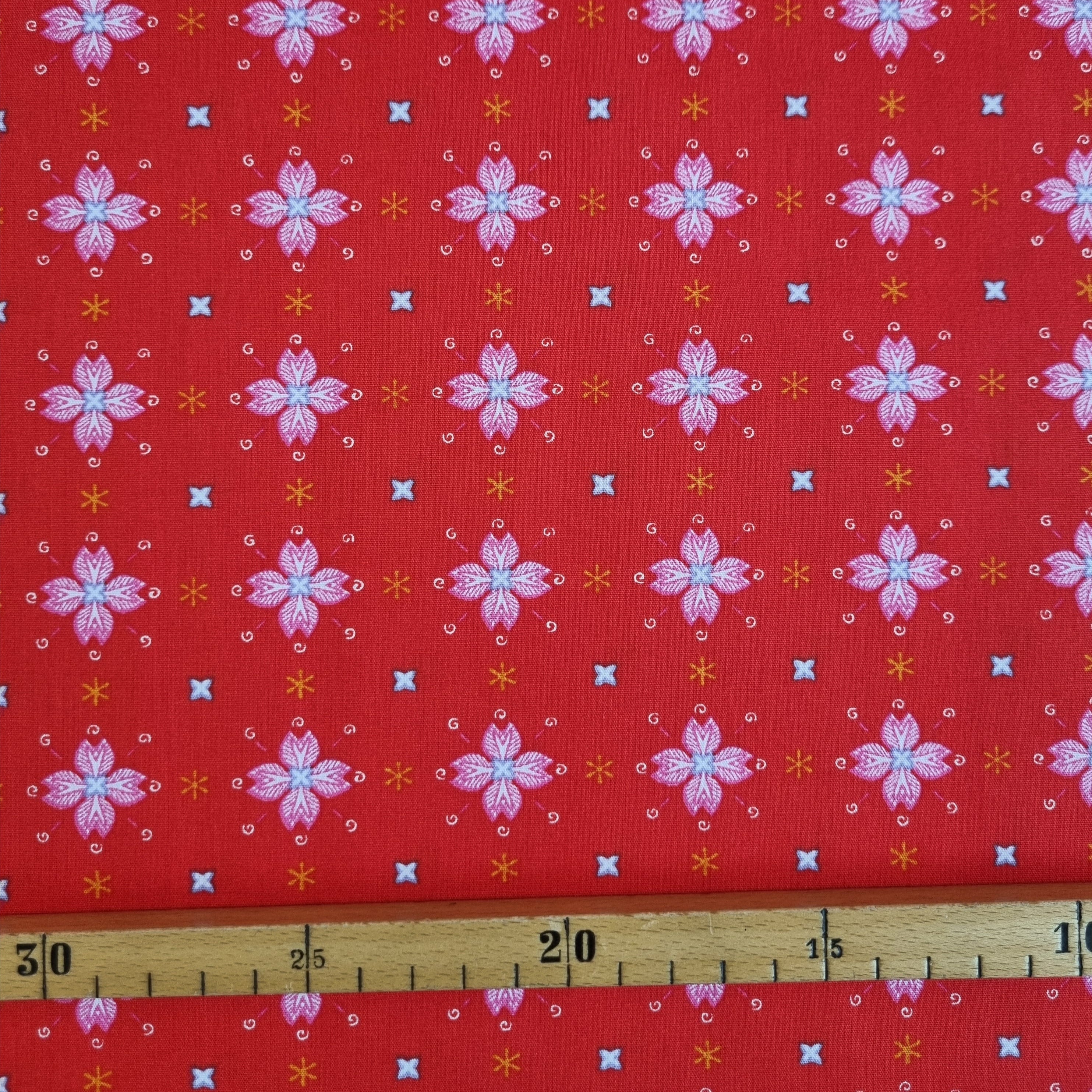 rot/pink Blumenmuster Baumwollpopeline Webstoff Malu Stoffhaus Malu - Stoffhaus