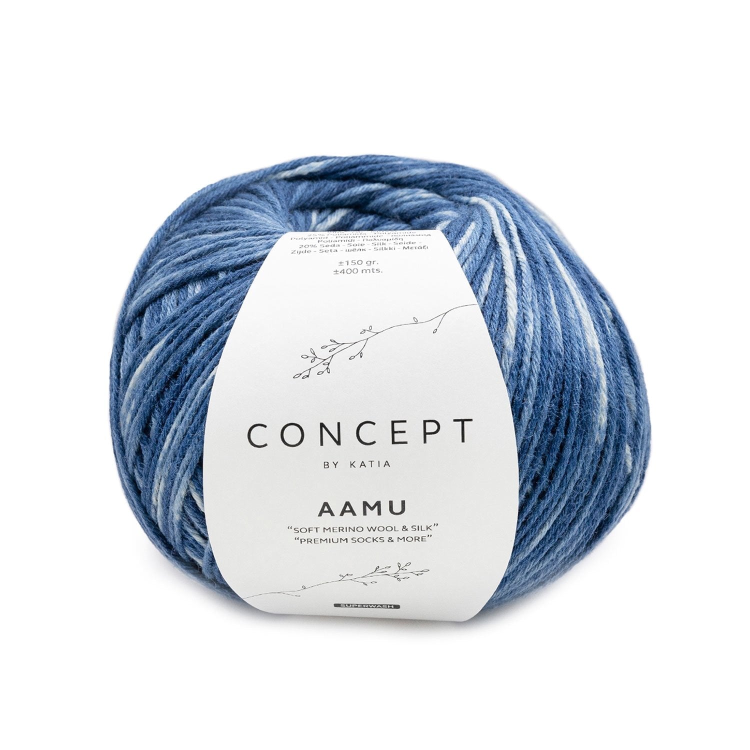Sockenwolle mit Seide Aamu Wolle Katia Jeansblau 300 Malu - Stoffhaus