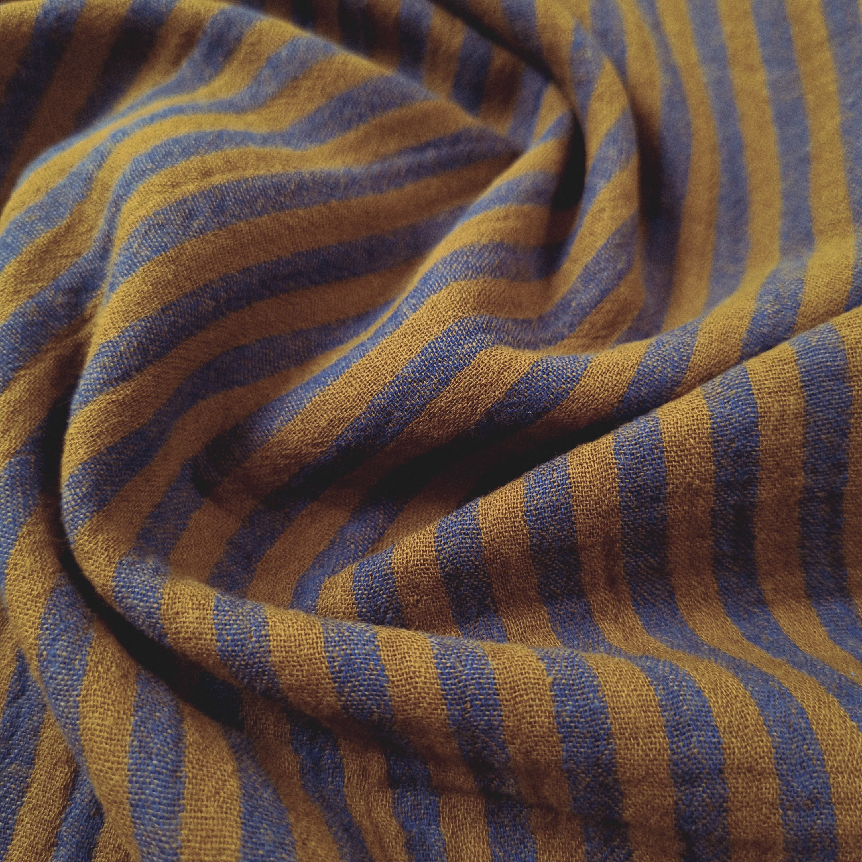 Streifenmusselin cobalt/bronze Musselin, neu Domotex Malu - Stoffhaus