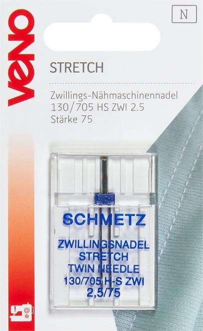 VENO Zwillings-Nähmaschinennadel 130/705 Stretch 75/2.5 mm Nadeln VENO Malu - Stoffhaus