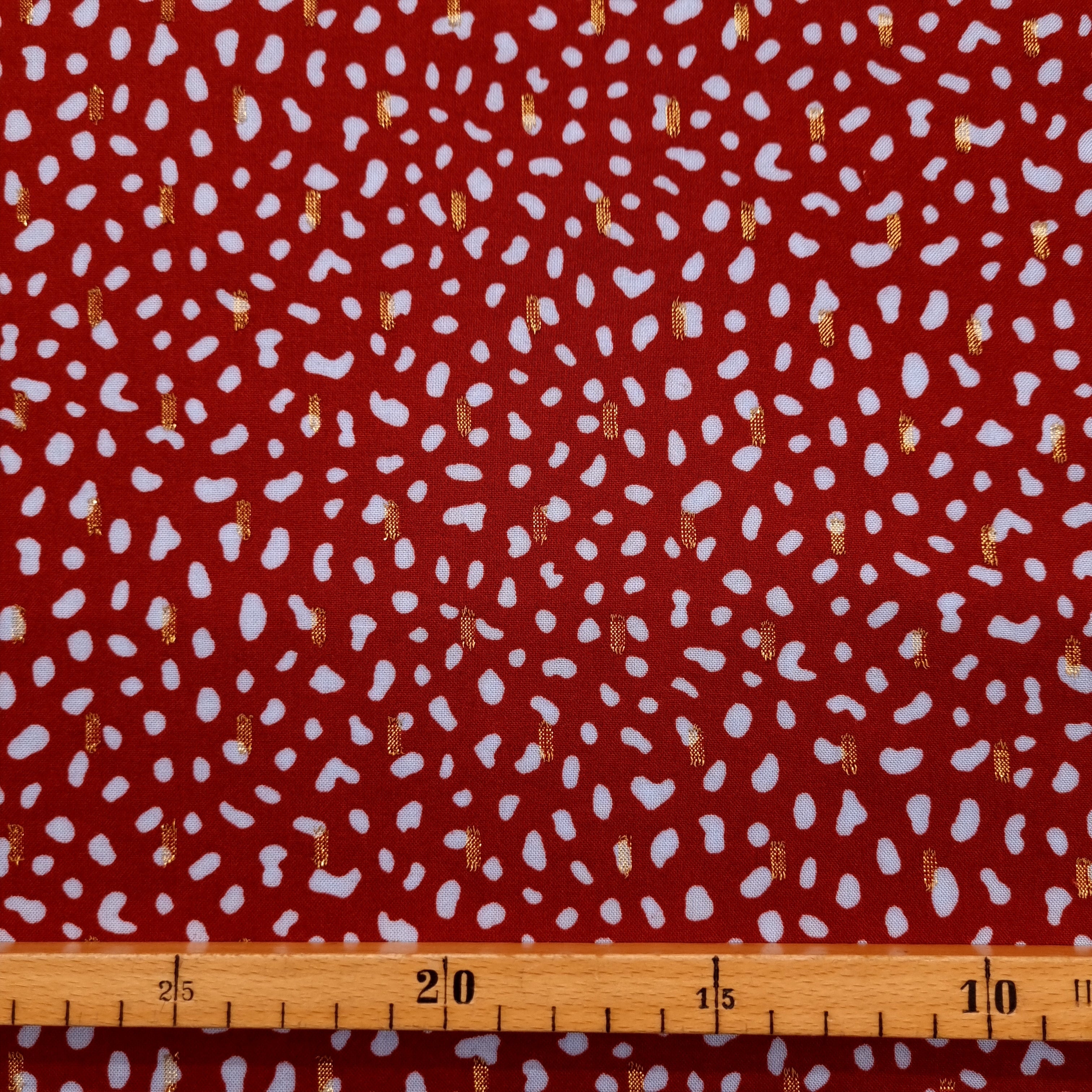 Viskosedruck dunkelrot/hellblau mit Gold Viskosewebstoff, neu Verhees Malu - Stoffhaus