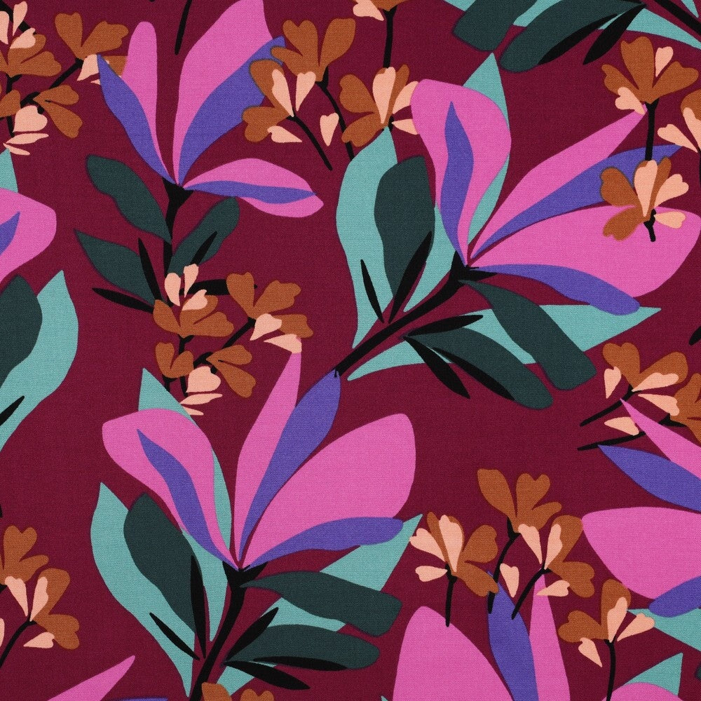 Viskosetwill mit floralem Druck mauve Viskosewebstoff, neu Malu Stoffhaus Malu - Stoffhaus