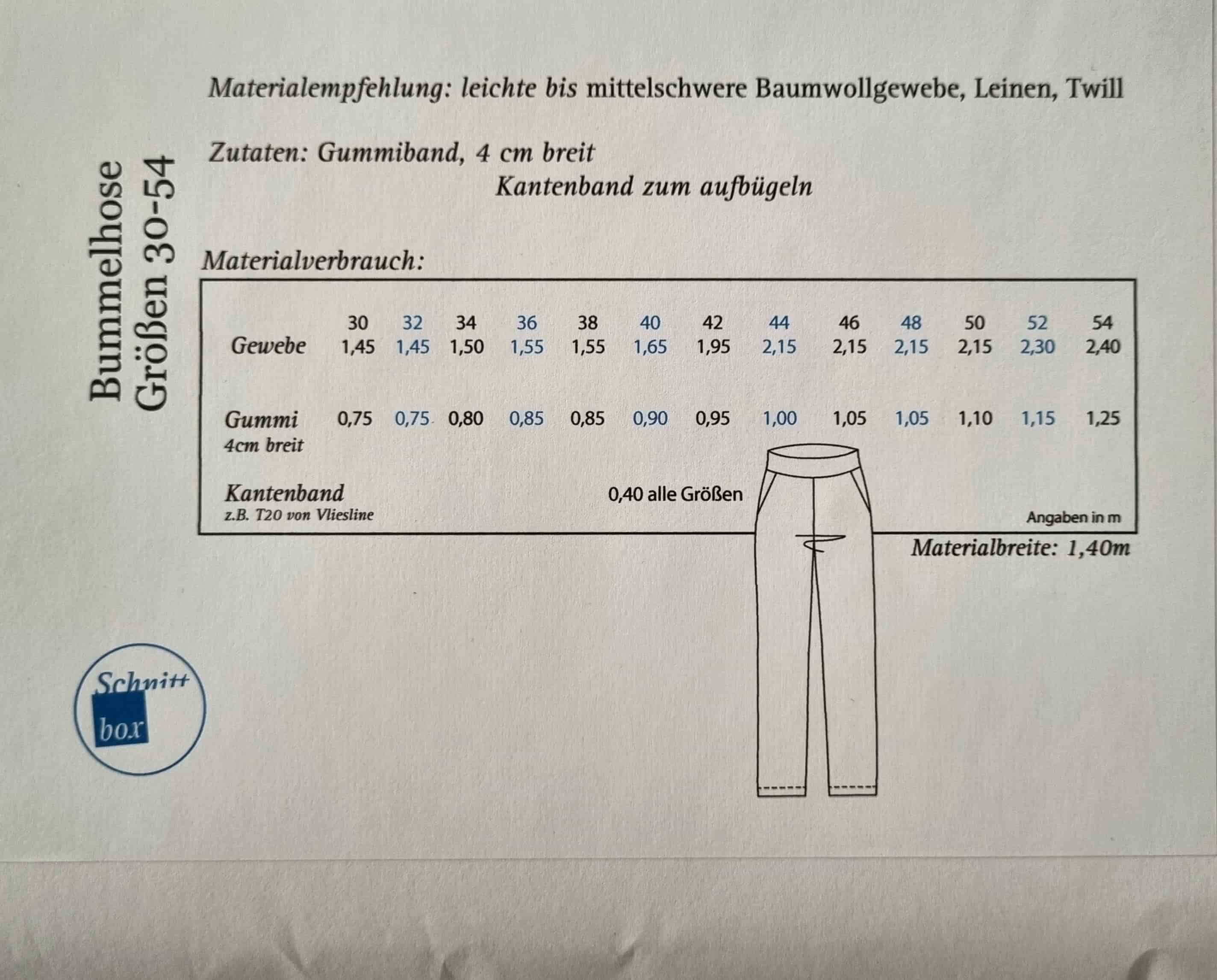 Schnittmuster Bummelhose