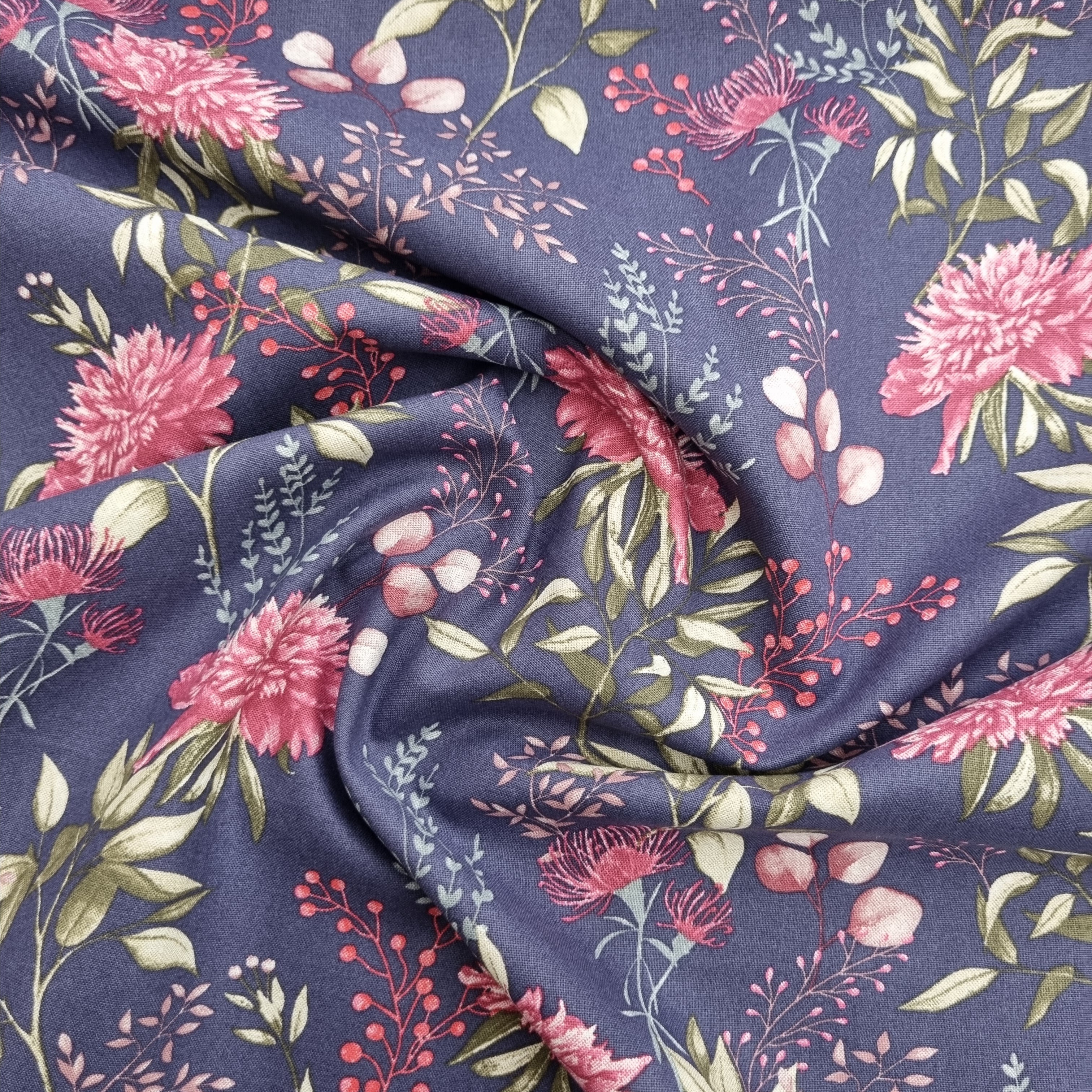 Baumwolldruck blau Blumen Webstoff Malu Stoffhaus Malu - Stoffhaus