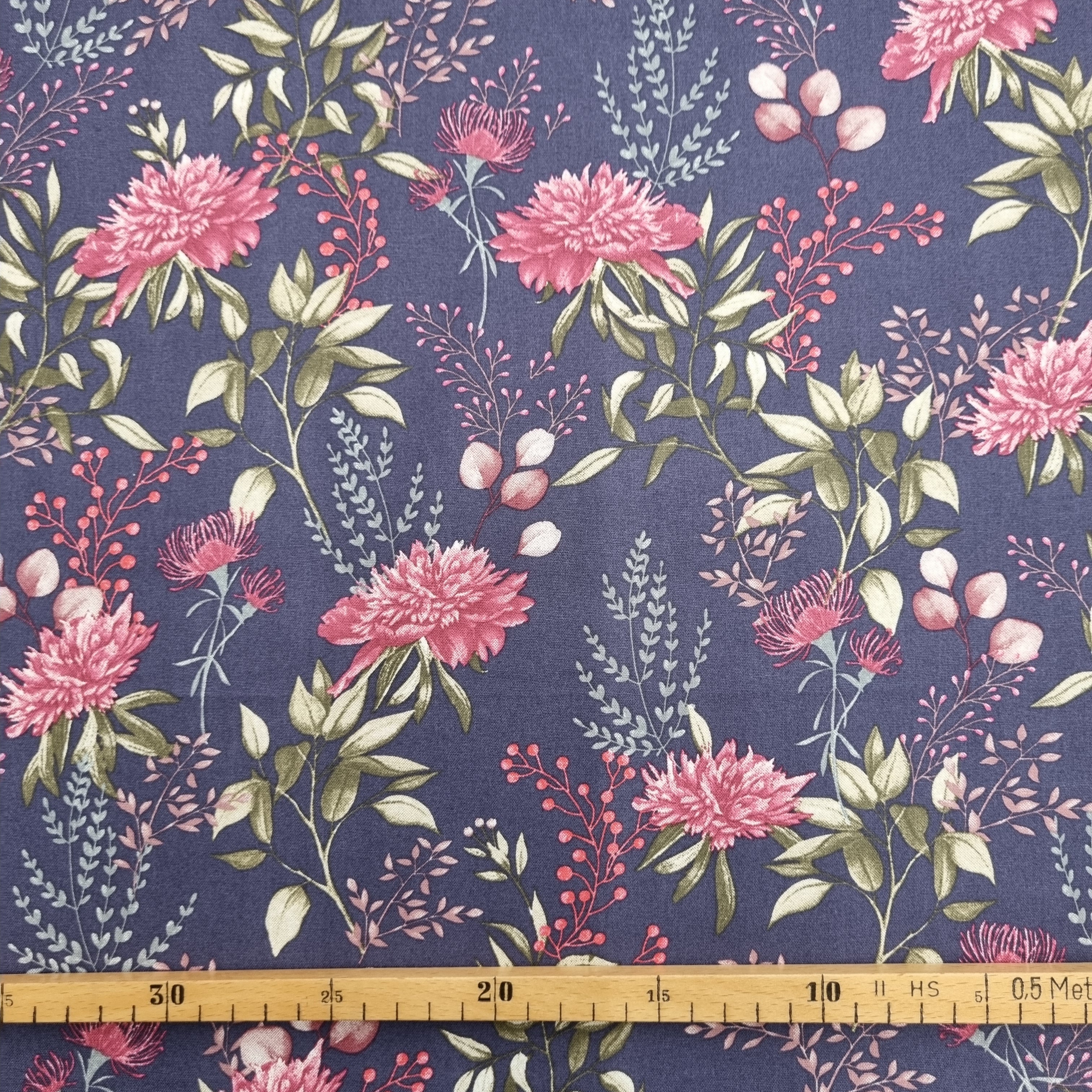 Baumwolldruck blau Blumen Webstoff Malu Stoffhaus Malu - Stoffhaus