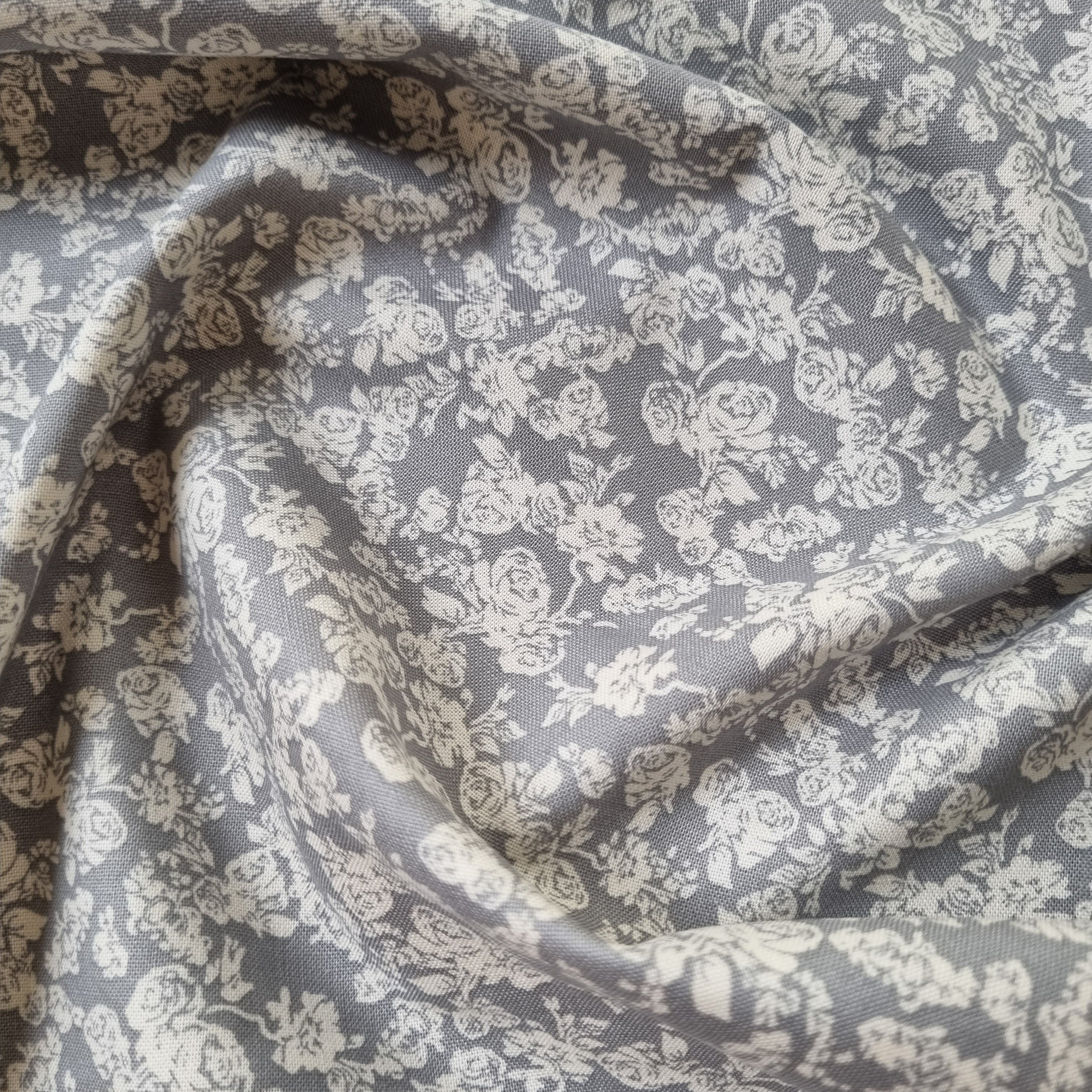 Blumendruck hellgrau/creme Webstoff Malu Stoffhaus Malu - Stoffhaus