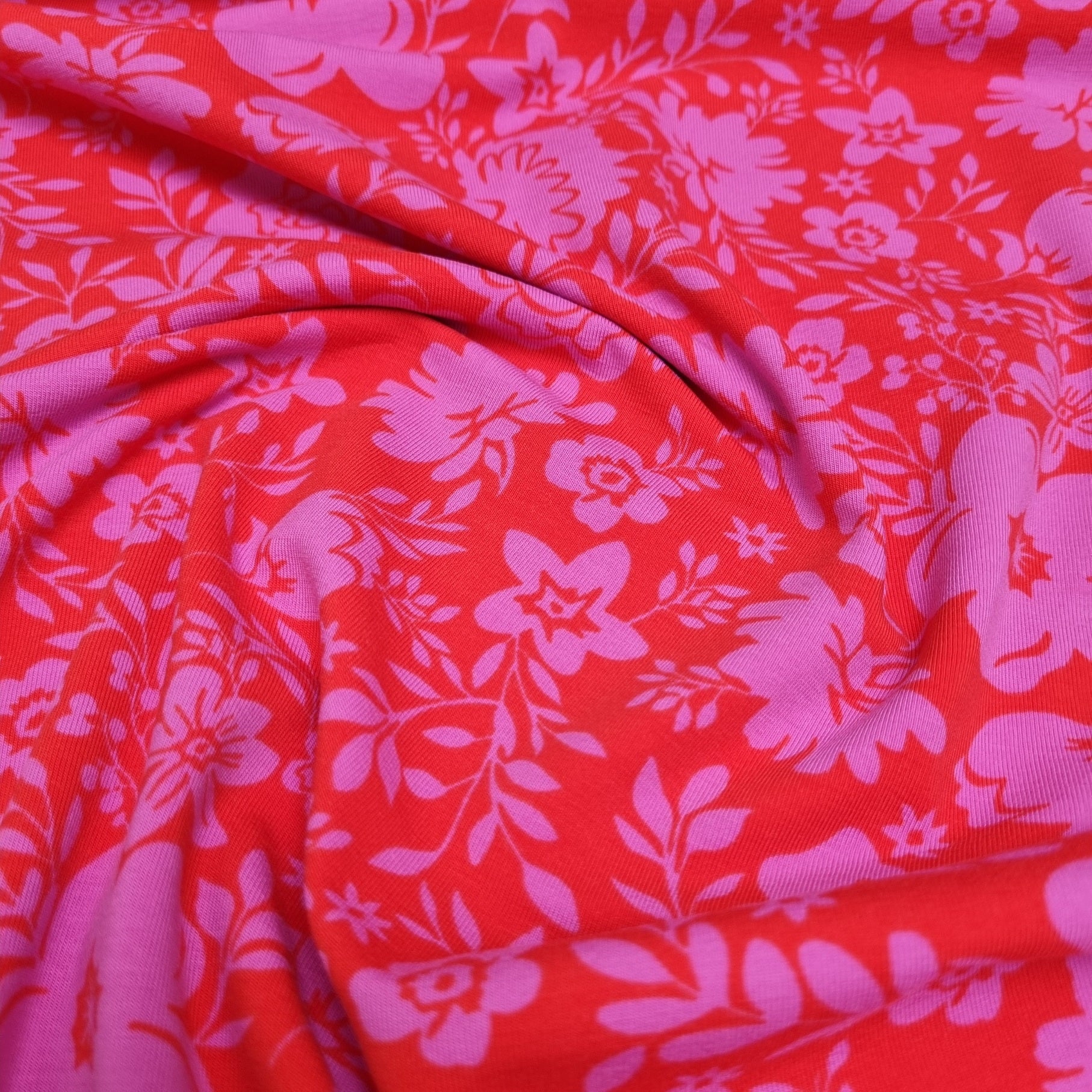 Blumenjersey in rot/pink jersey, neu Verhees Malu - Stoffhaus