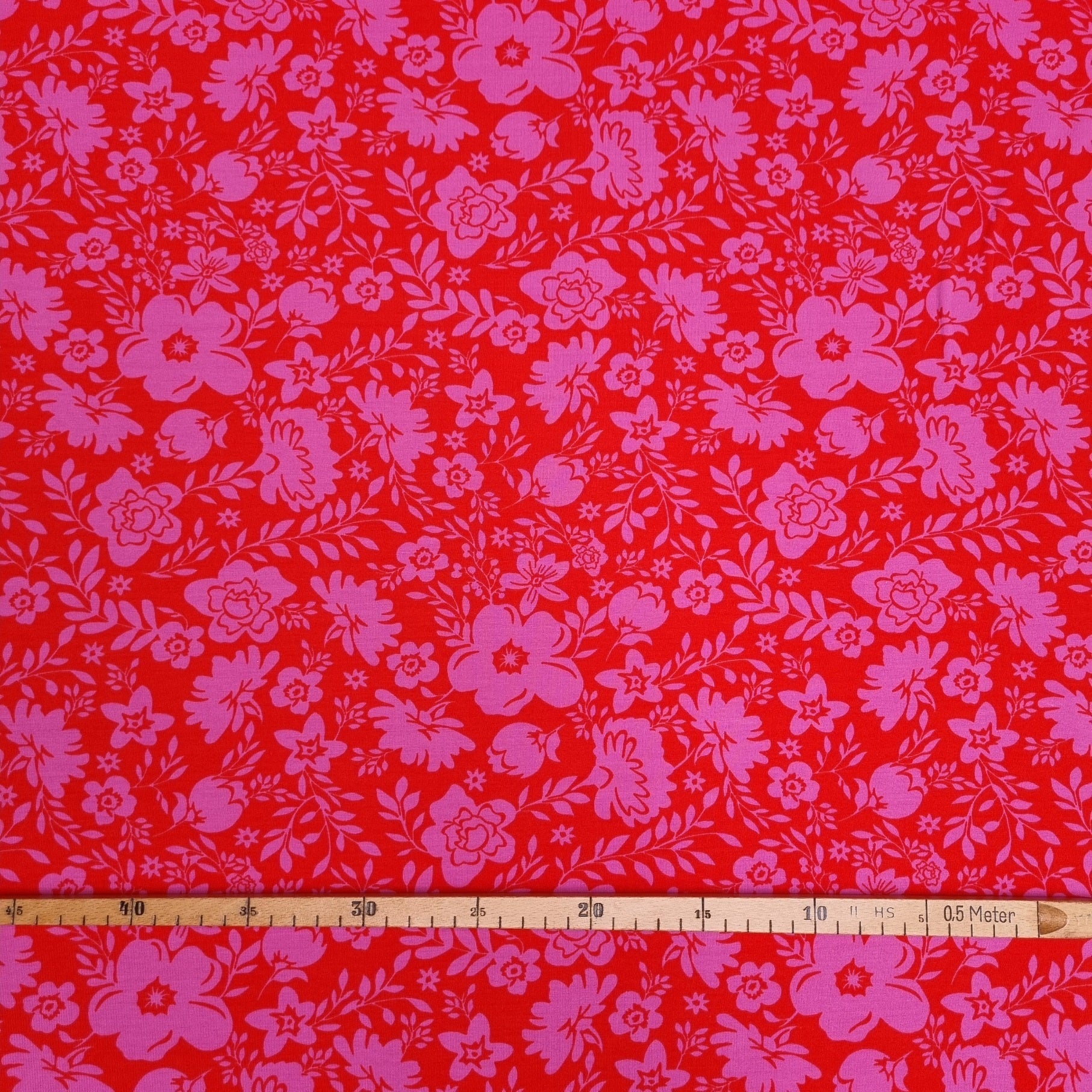 Blumenjersey in rot/pink jersey, neu Verhees Malu - Stoffhaus