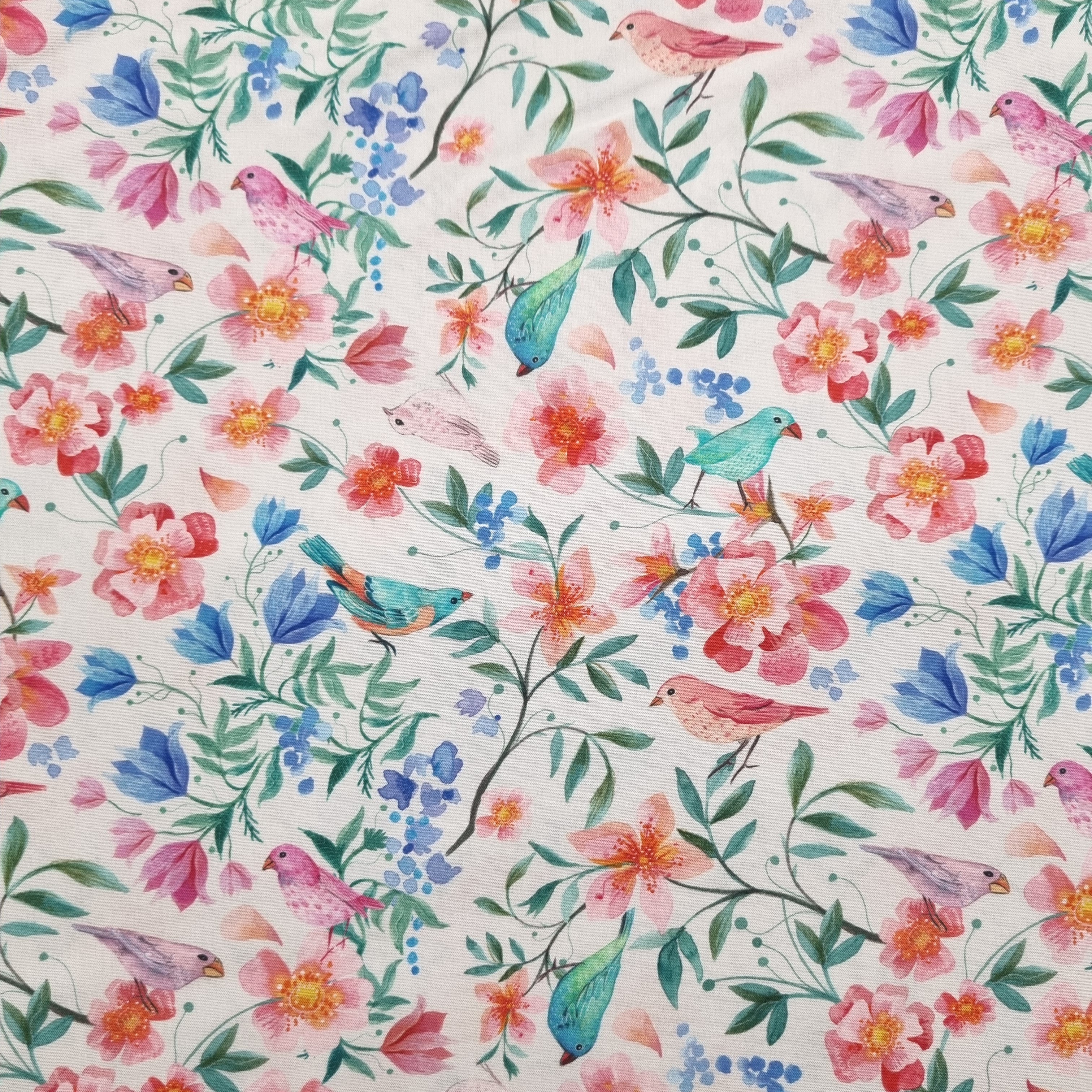 Blüten und Vögel auf Baumwollpopeline Webstoff Malu Stoffhaus Malu - Stoffhaus