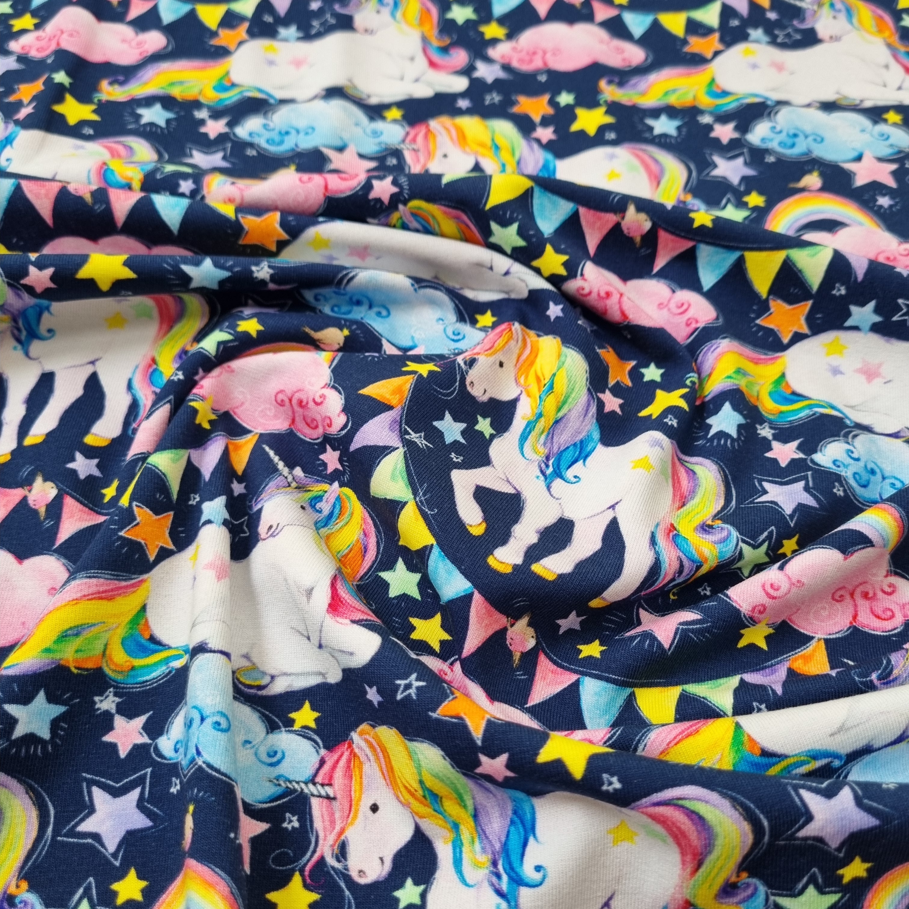 Einhornparty auf Baumwolljersey jersey, neu Swafing Malu - Stoffhaus