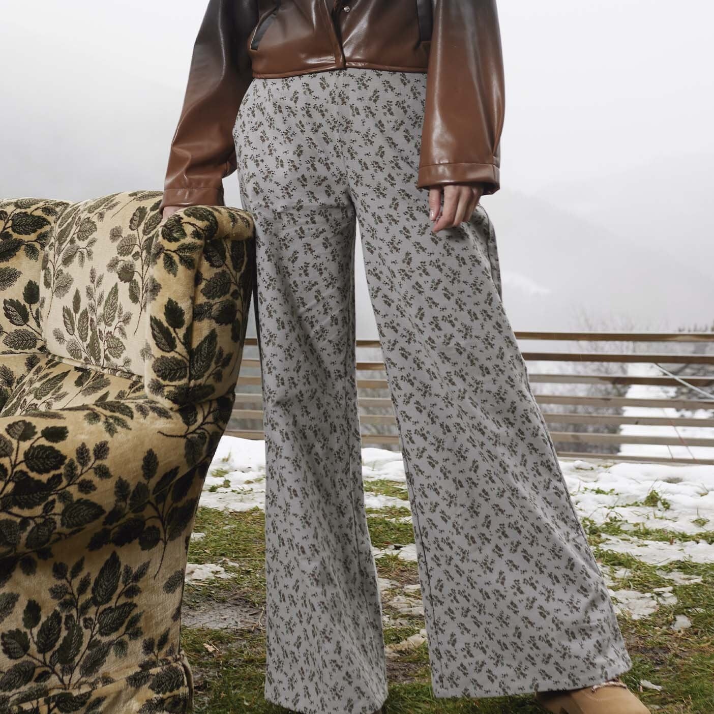 Flanell mille fleur grau Viskosewebstoff, neu Malu Stoffhaus Malu - Stoffhaus