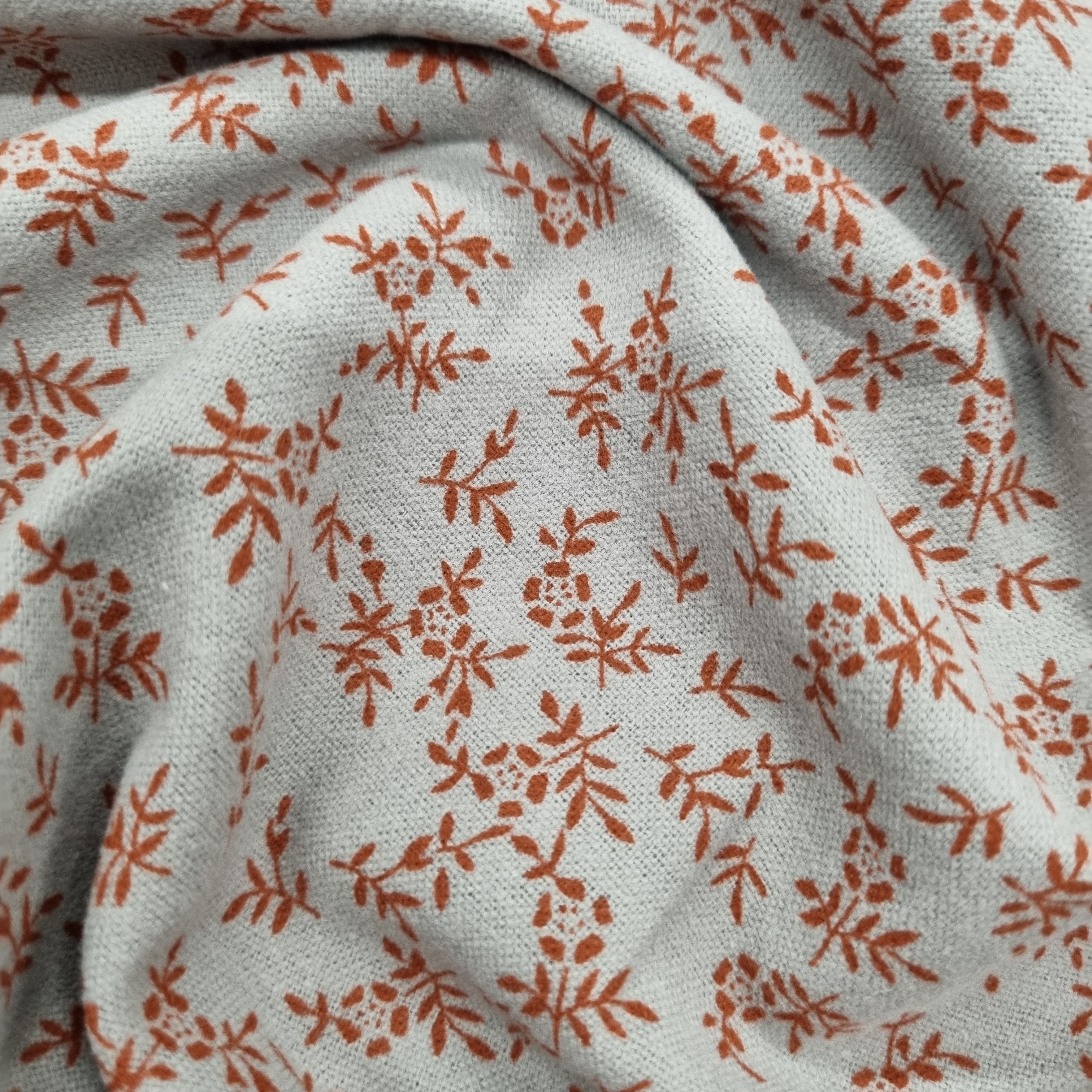 Flanell mille fleur terracotta/grau Viskosewebstoff, neu Malu Stoffhaus Malu - Stoffhaus