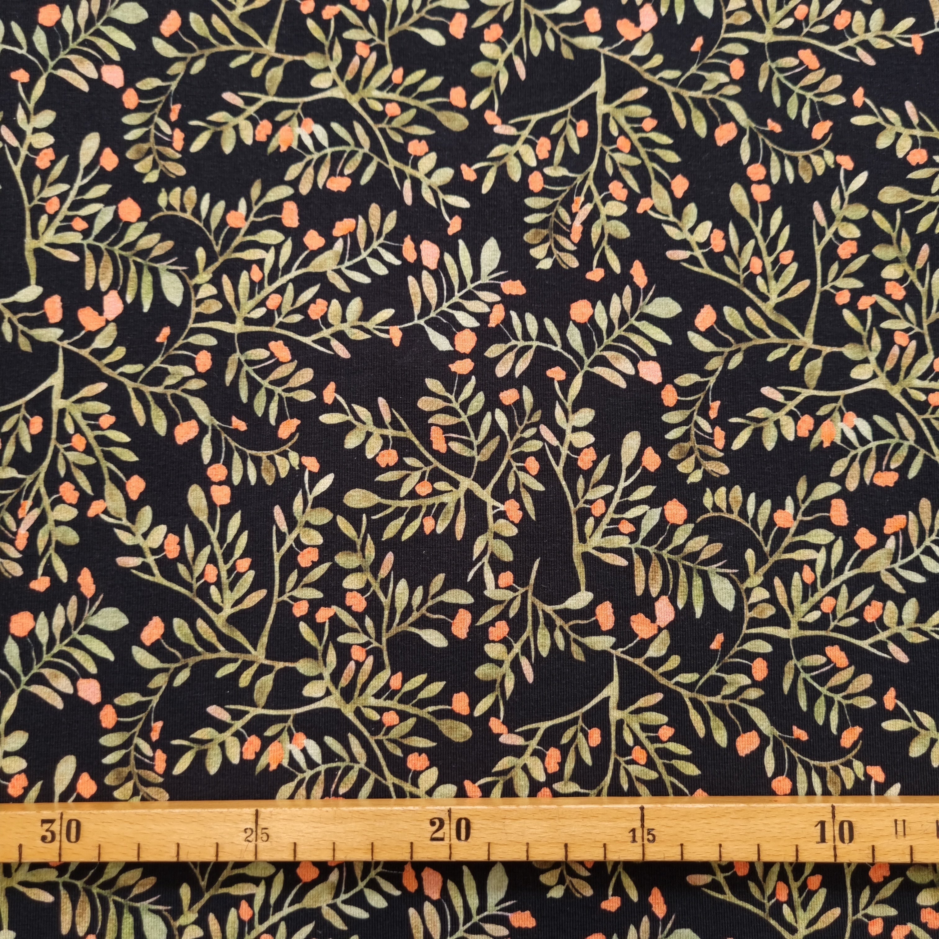 floraler Druck auf schwarzem Grund, Baumwolljersey jersey, neu Malu Stoffhaus Malu - Stoffhaus