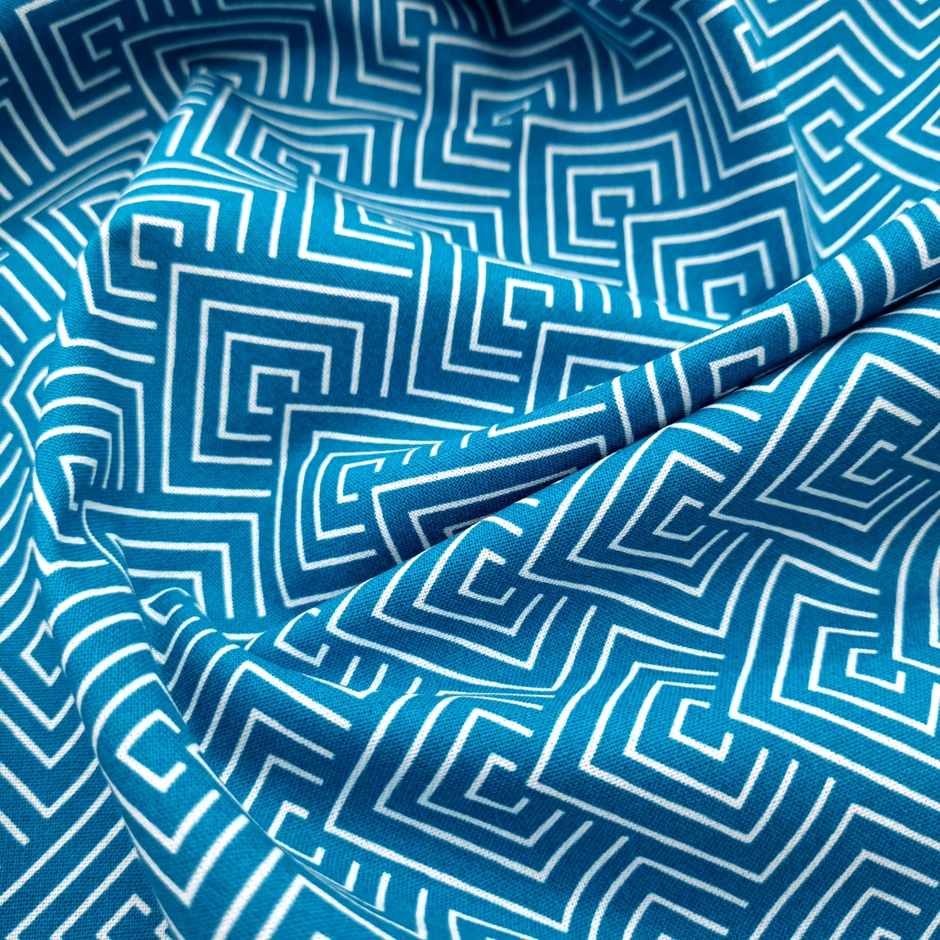 geometrisches Muster türkis/weiß Singapur Westfalenstoffe Webstoff Westfalenstoffe Malu - Stoffhaus