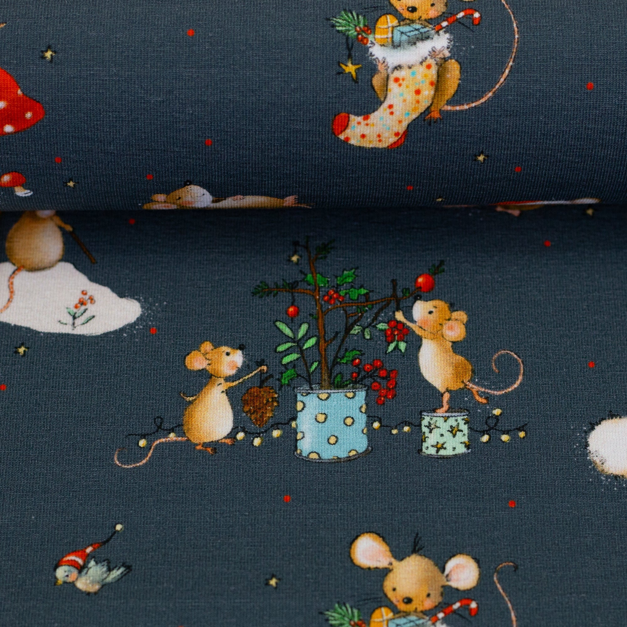 kleine Mäuse und Pilze auf Baumwolljersey jersey, neu Swafing Malu - Stoffhaus