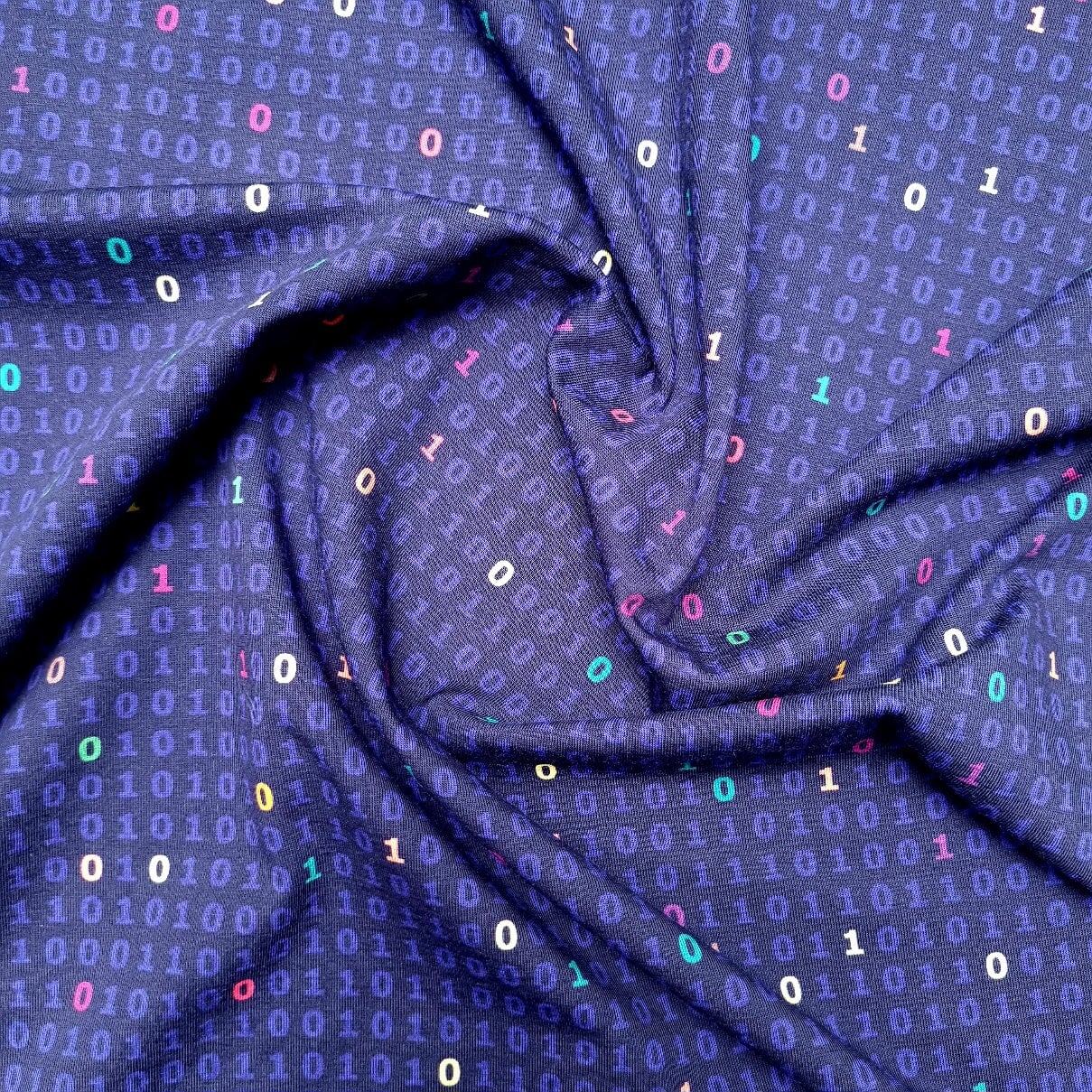 Matrix auf blauem Baumwolljersey jersey, neu Burtex Malu - Stoffhaus