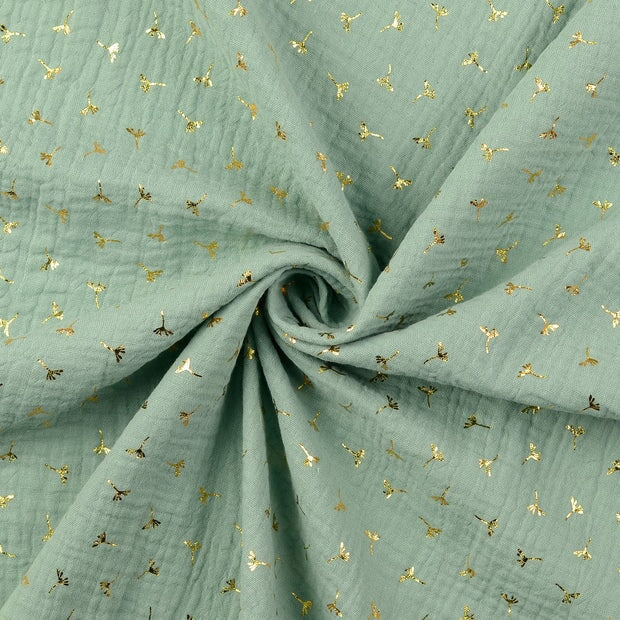 Musselin mit Pusteblumen gold/salbei Musselin, neu Malu Stoffhaus - Nähschule - Atelier Malu - Stoffhaus
