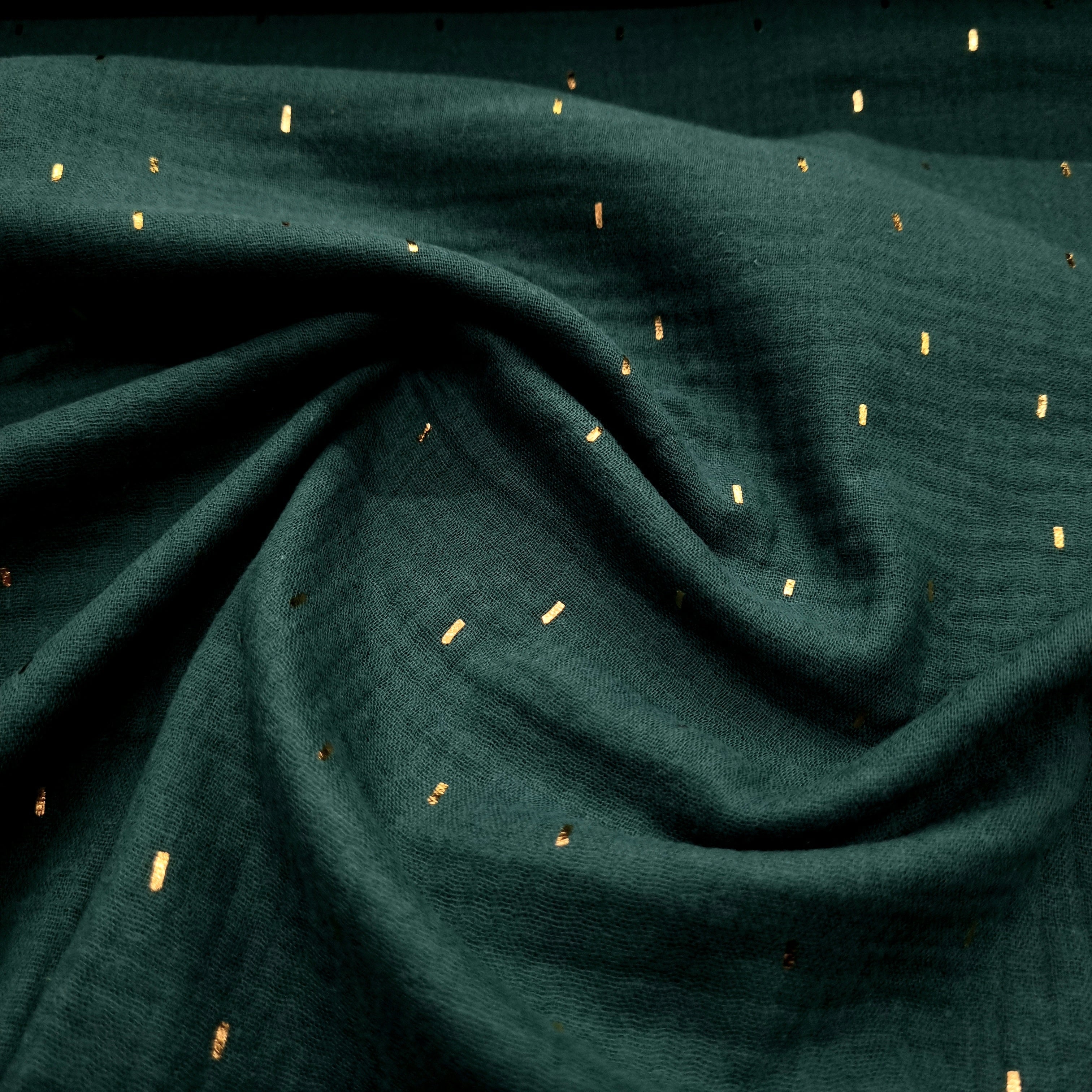 petrol Musselin mit Goldstreifen Musselin, neu Verhees Malu - Stoffhaus